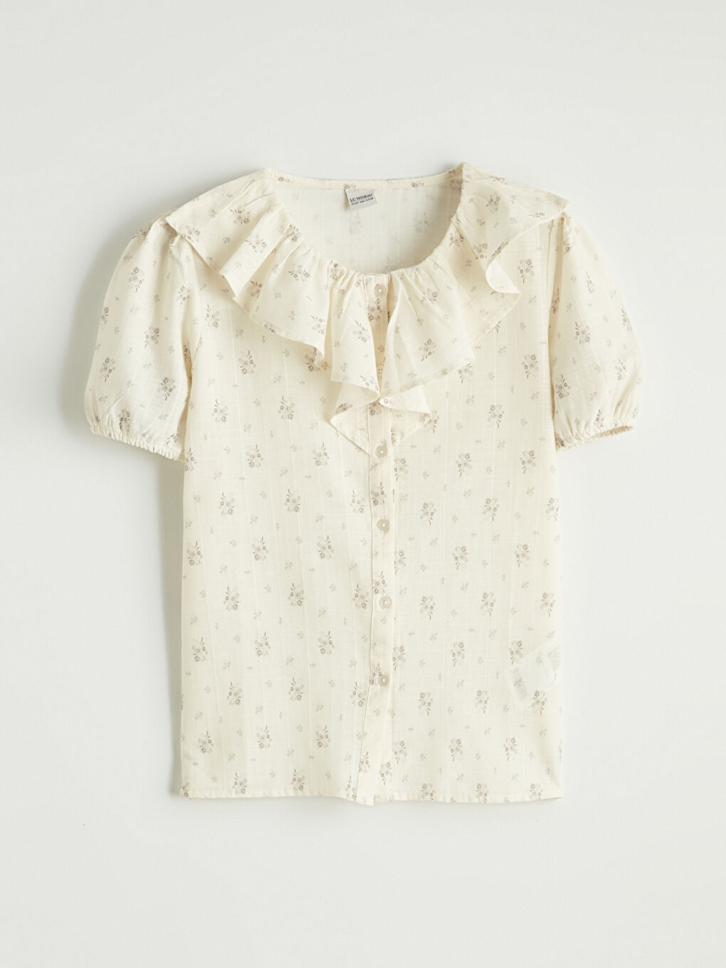 Bej Fırfırlı Yaka Çiçek Baskılı Kız Çocuk Gömlek