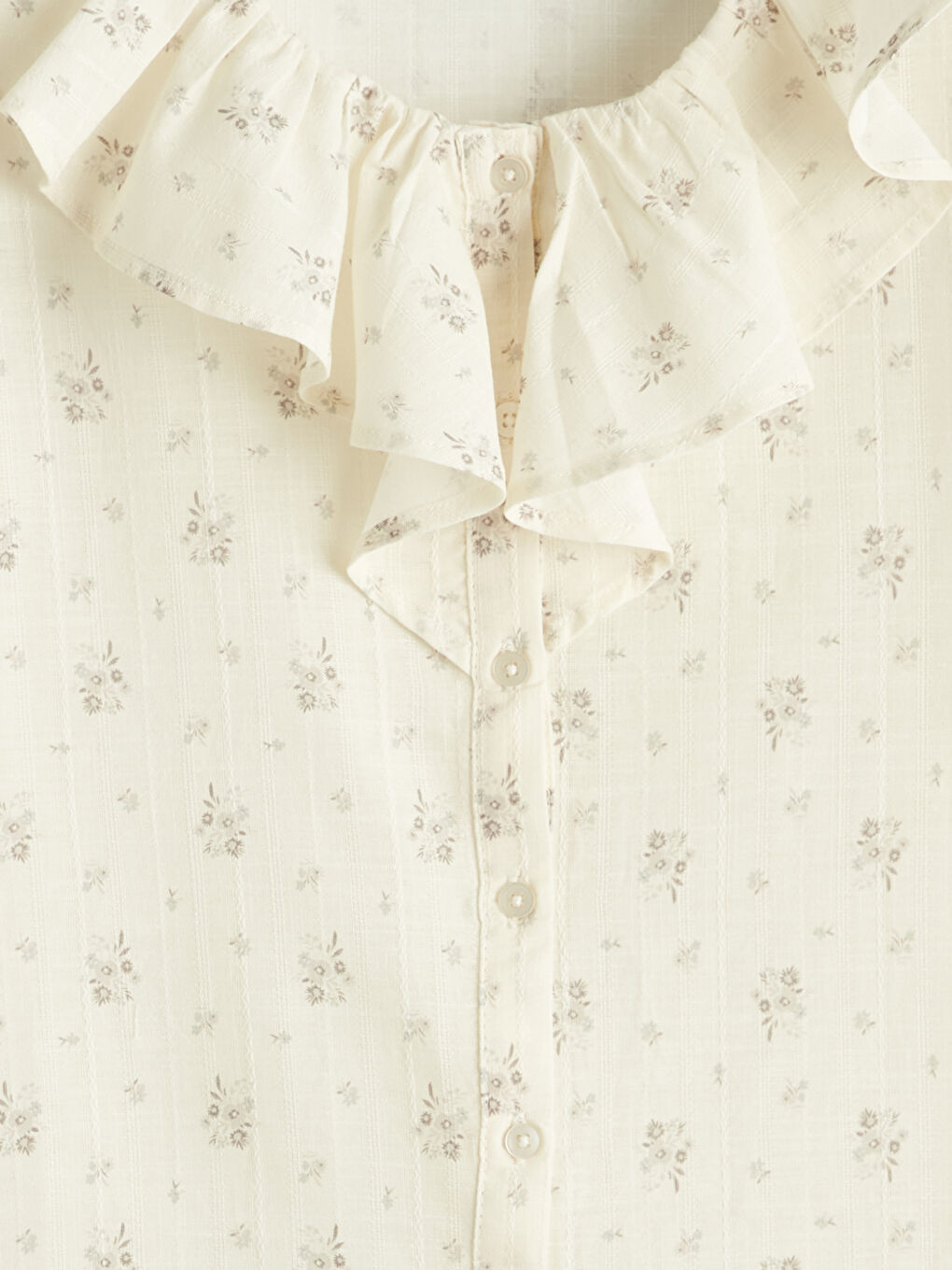 Bej Fırfırlı Yaka Çiçek Baskılı Kız Çocuk Gömlek-1