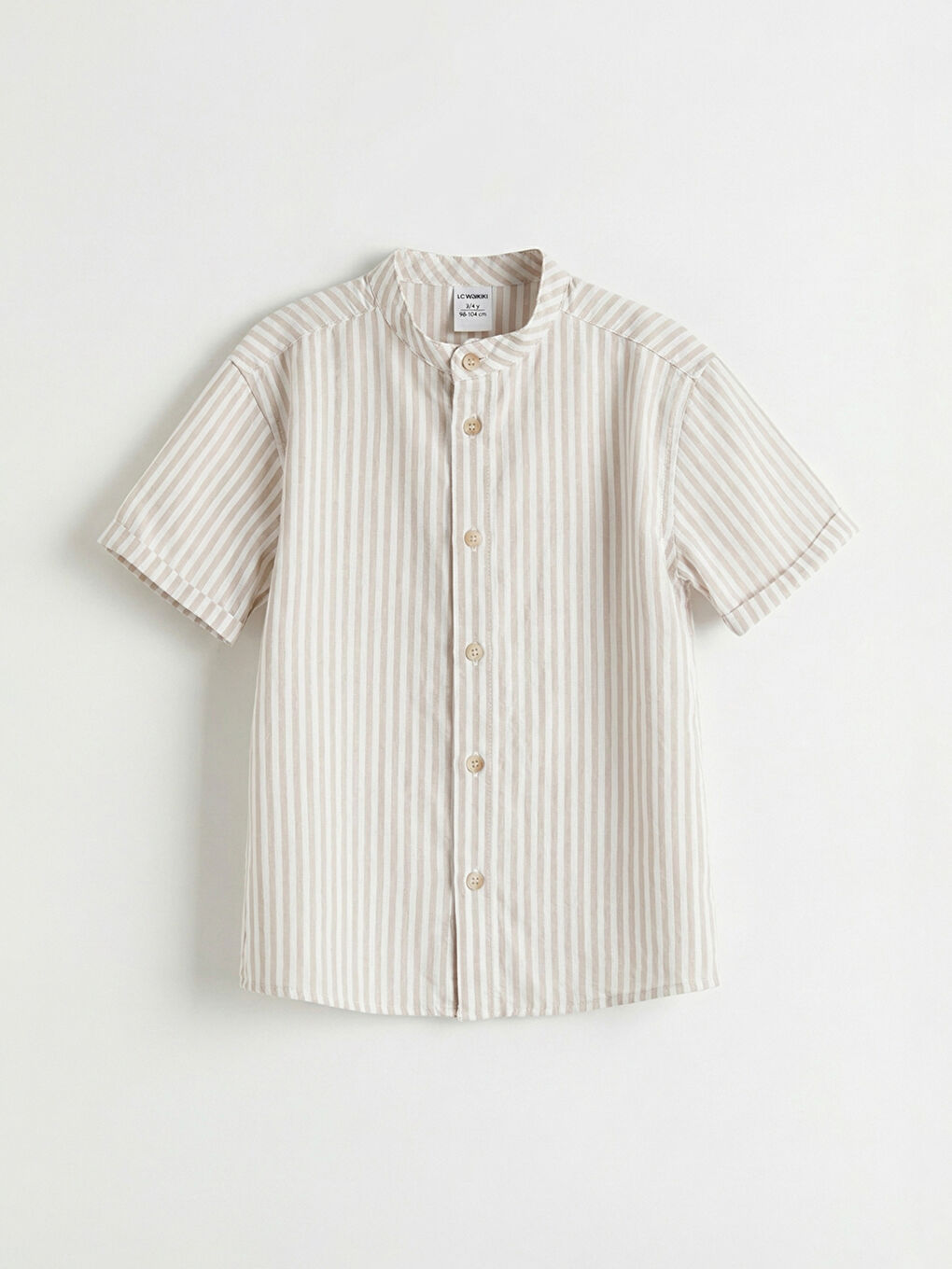Bej Hakim Yaka Kısa Kollu Çizgili Erkek Çocuk Gömlek