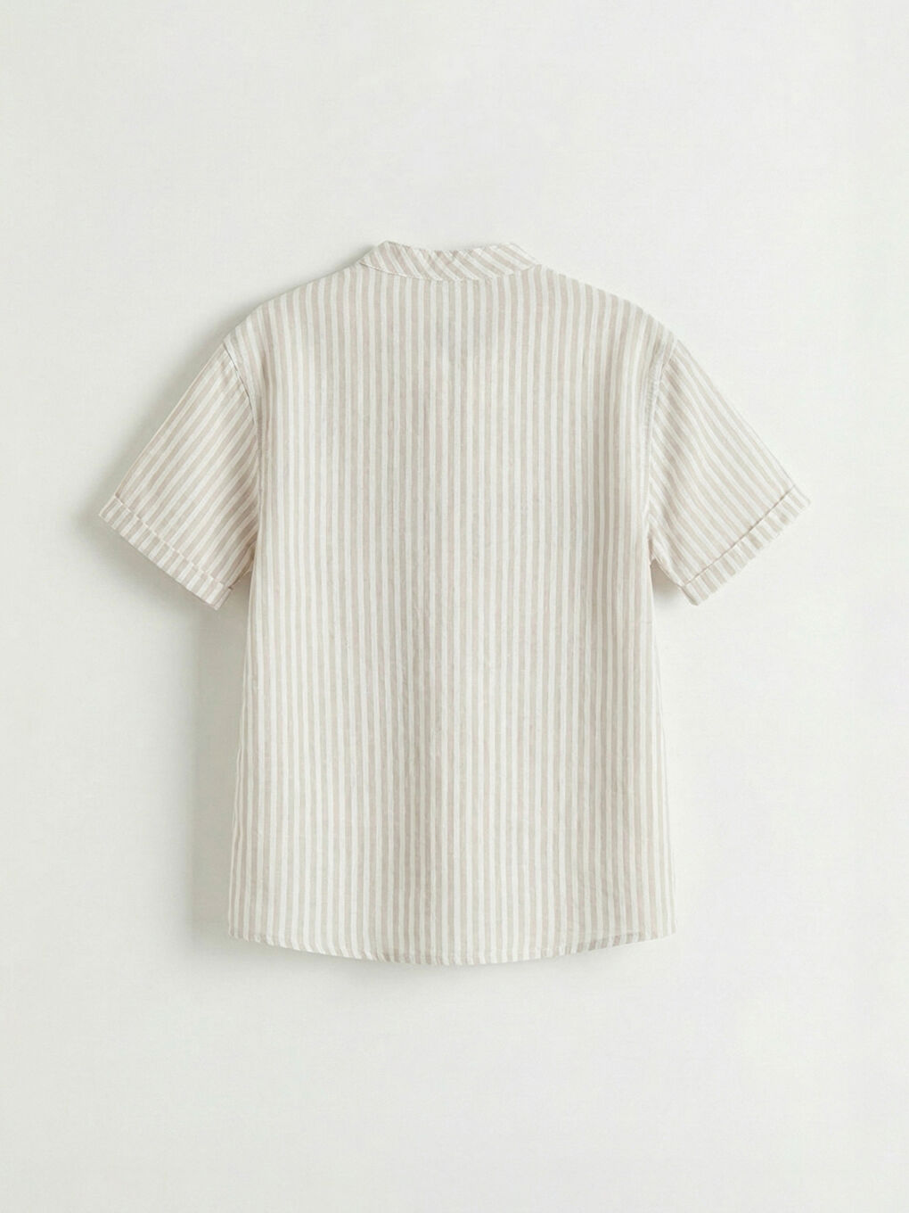 Bej Hakim Yaka Kısa Kollu Çizgili Erkek Çocuk Gömlek-1