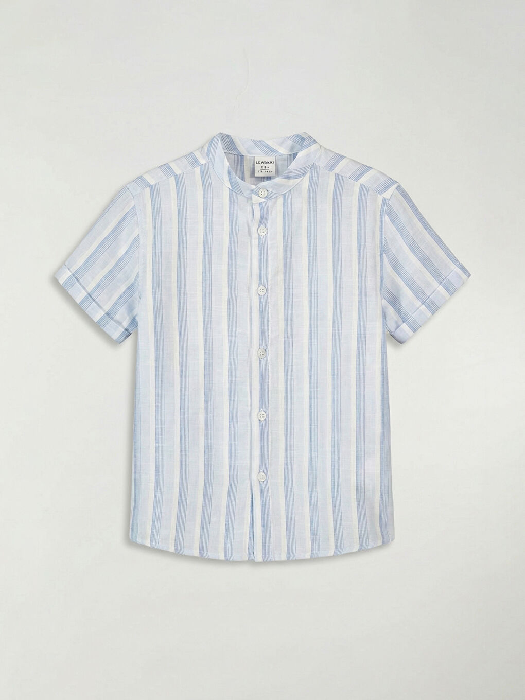 Mavi Hakim Yaka Kısa Kollu Çizgili Erkek Çocuk Gömlek