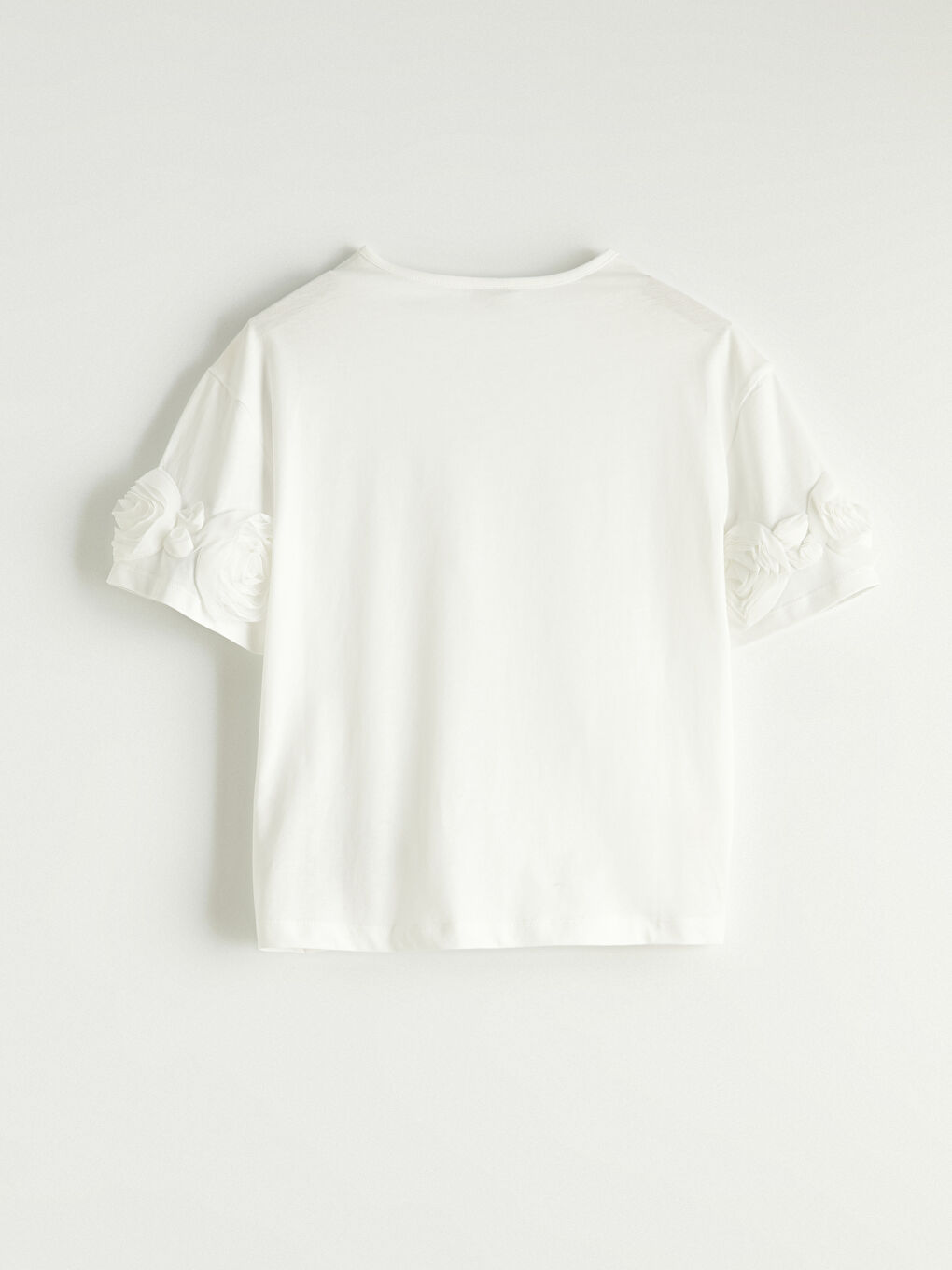 Ekru Bisiklet Yaka Nakışlı Kız Çocuk Tişört-2