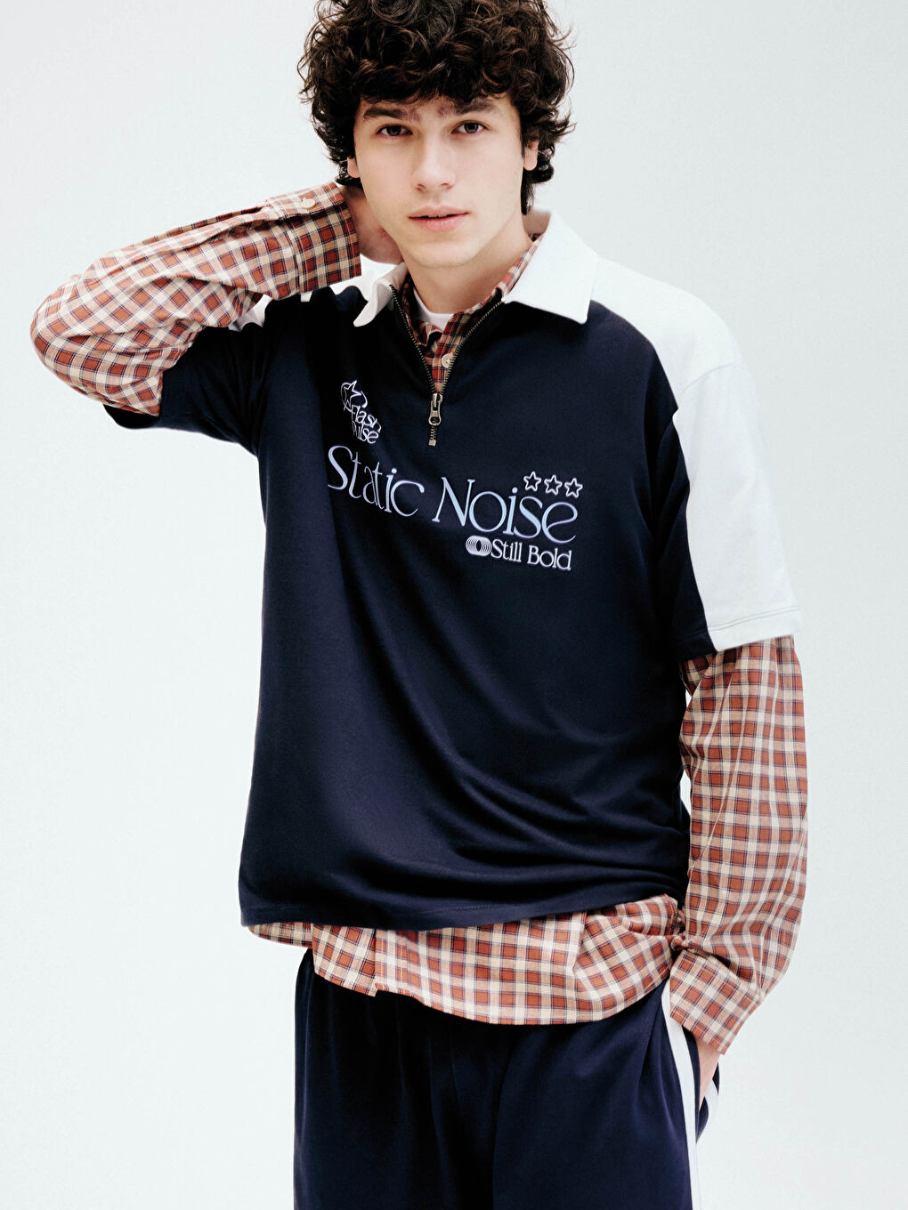 Lacivert Polo Yaka Baskılı Erkek Tişört-1