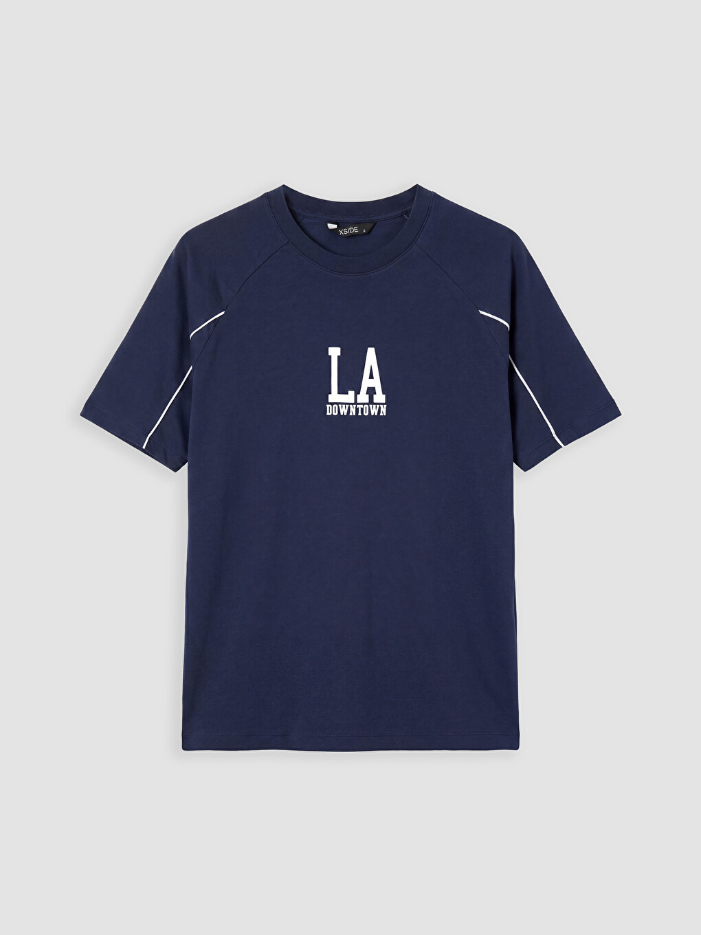 Lacivert Loose Fit Bisiklet Yaka LA Baskılı Erkek Tişört