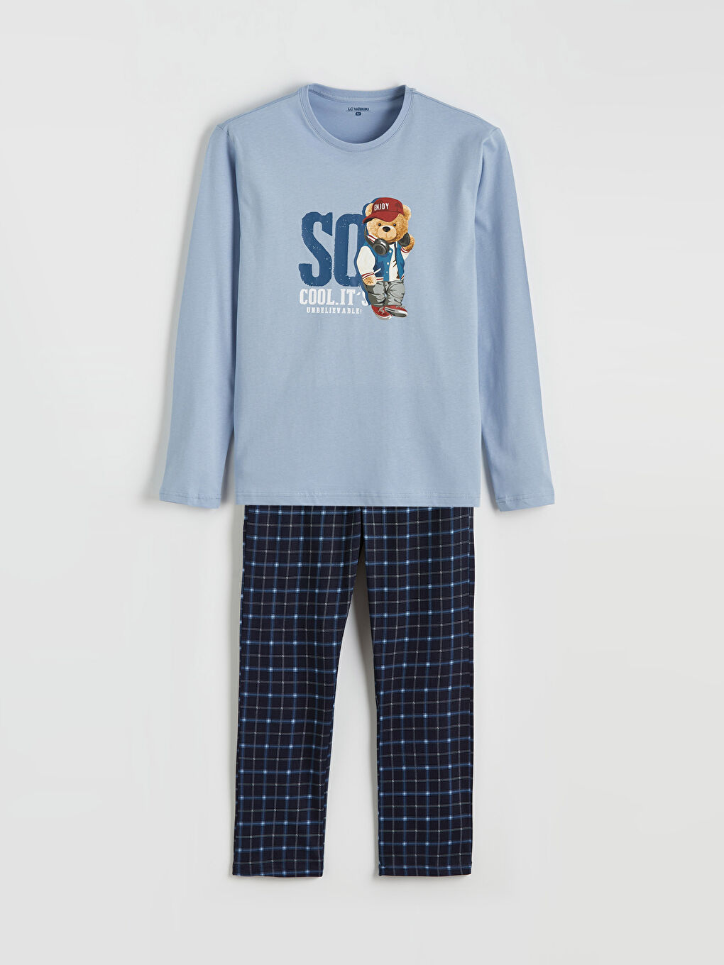 Lacivert Standart Kalıp Ayı Teddy Baskılı Erkek Pijama Takım