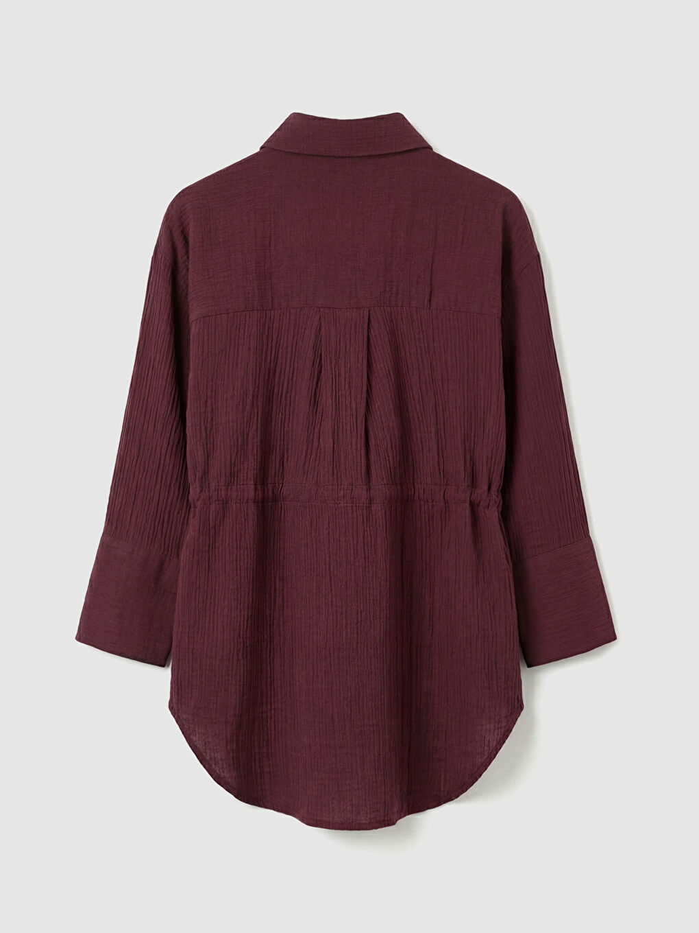 Mürdüm Bağlamalı Dokulu Kadın Müslin Gömlek-1