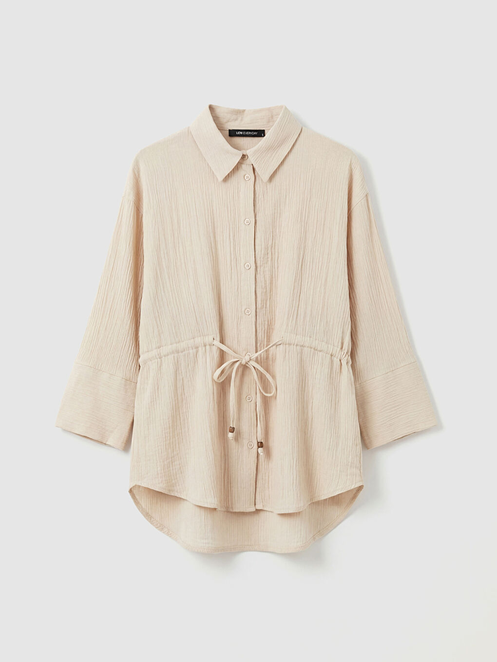 Bej Bağlamalı Dokulu Kadın Müslin Gömlek-4