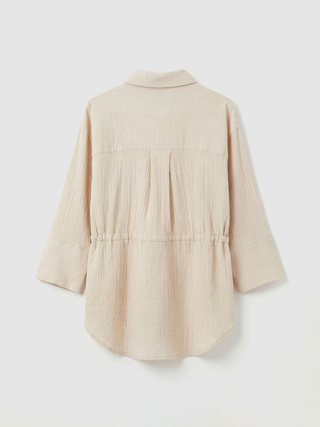 Bej Bağlamalı Dokulu Kadın Müslin Gömlek-5