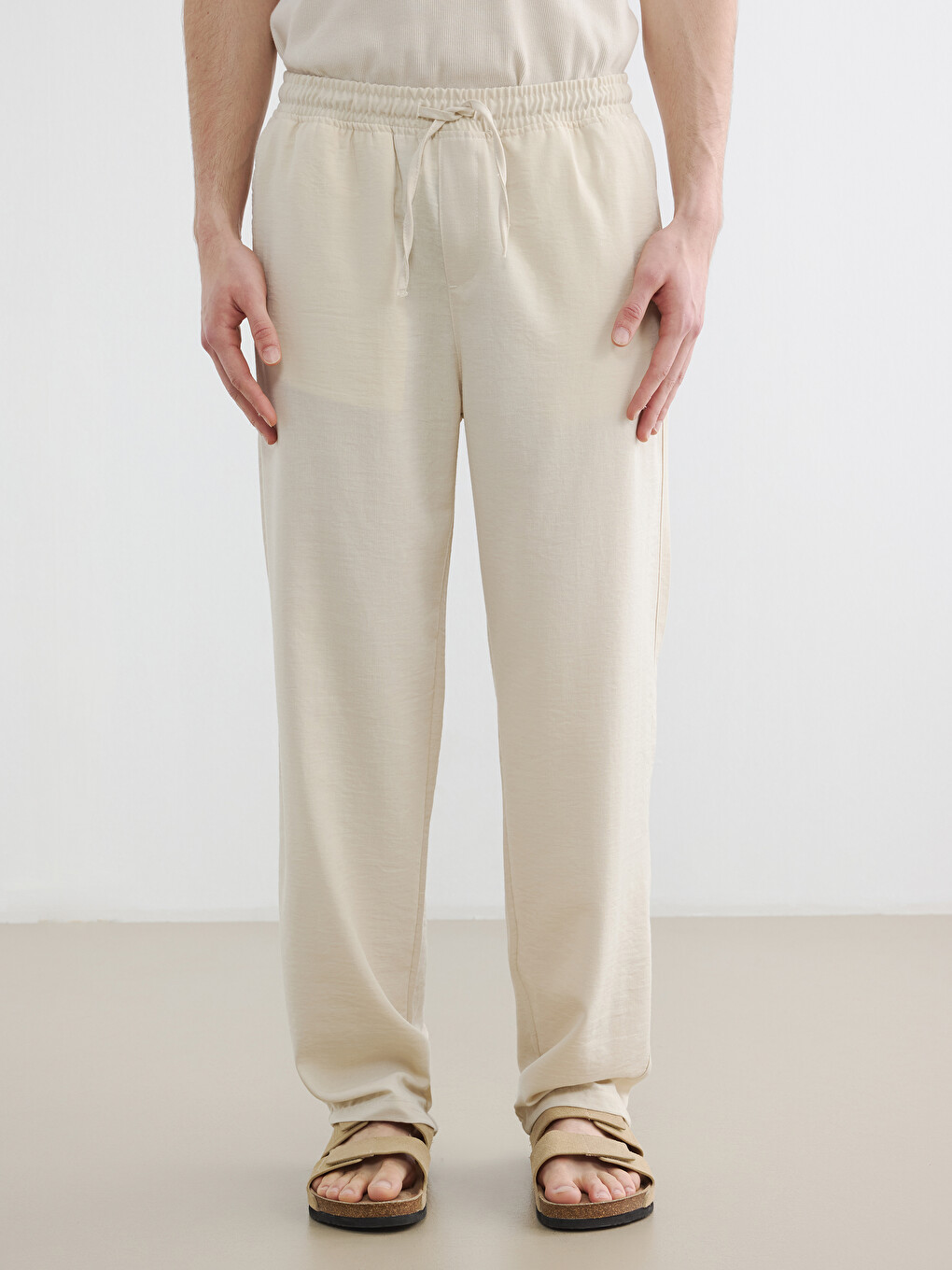 Relaxed Fit Linen-Look Men's Trousers-1