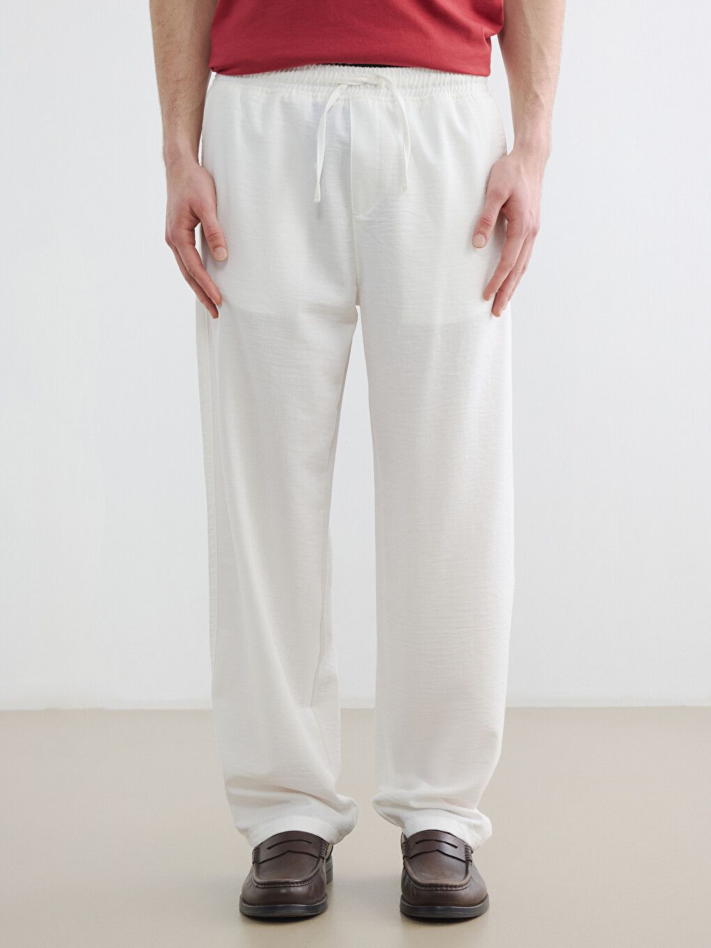 Relaxed Fit Linen-Look Men's Trousers-3