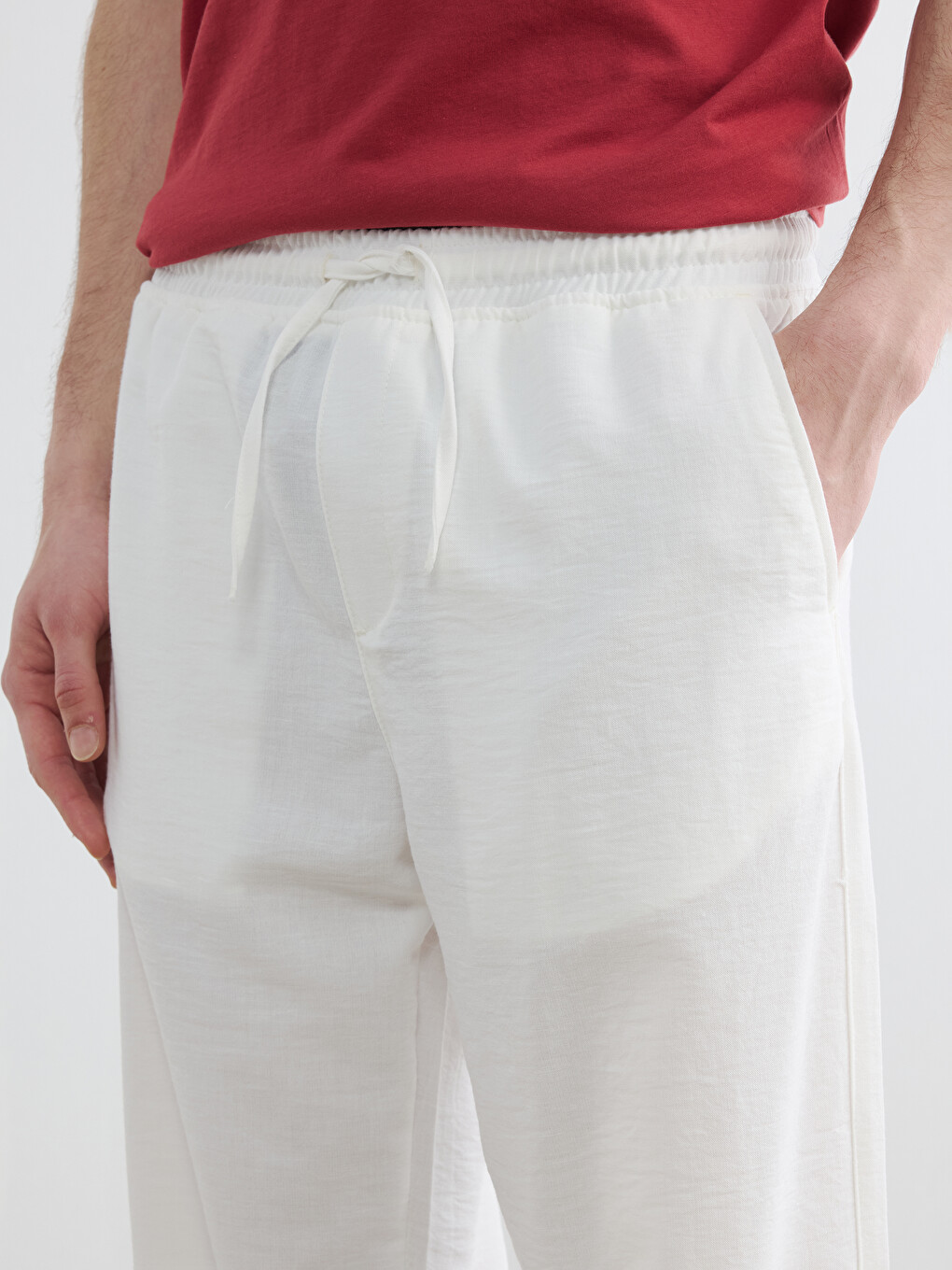 Relaxed Fit Linen-Look Men's Trousers-4