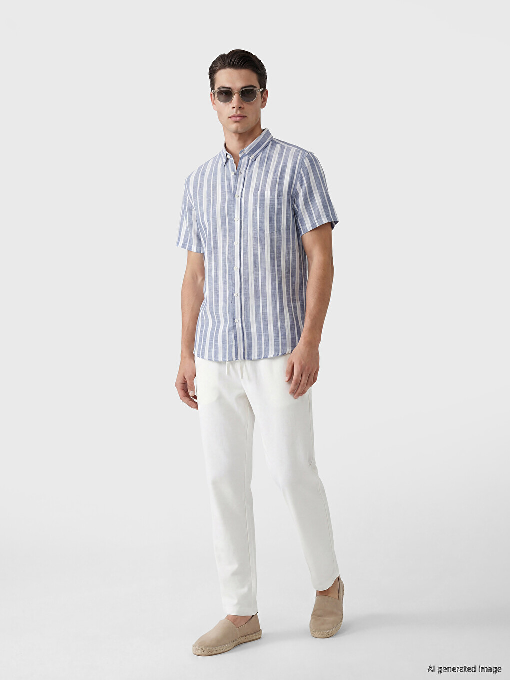 Relaxed Fit Linen-Look Men's Trousers-1