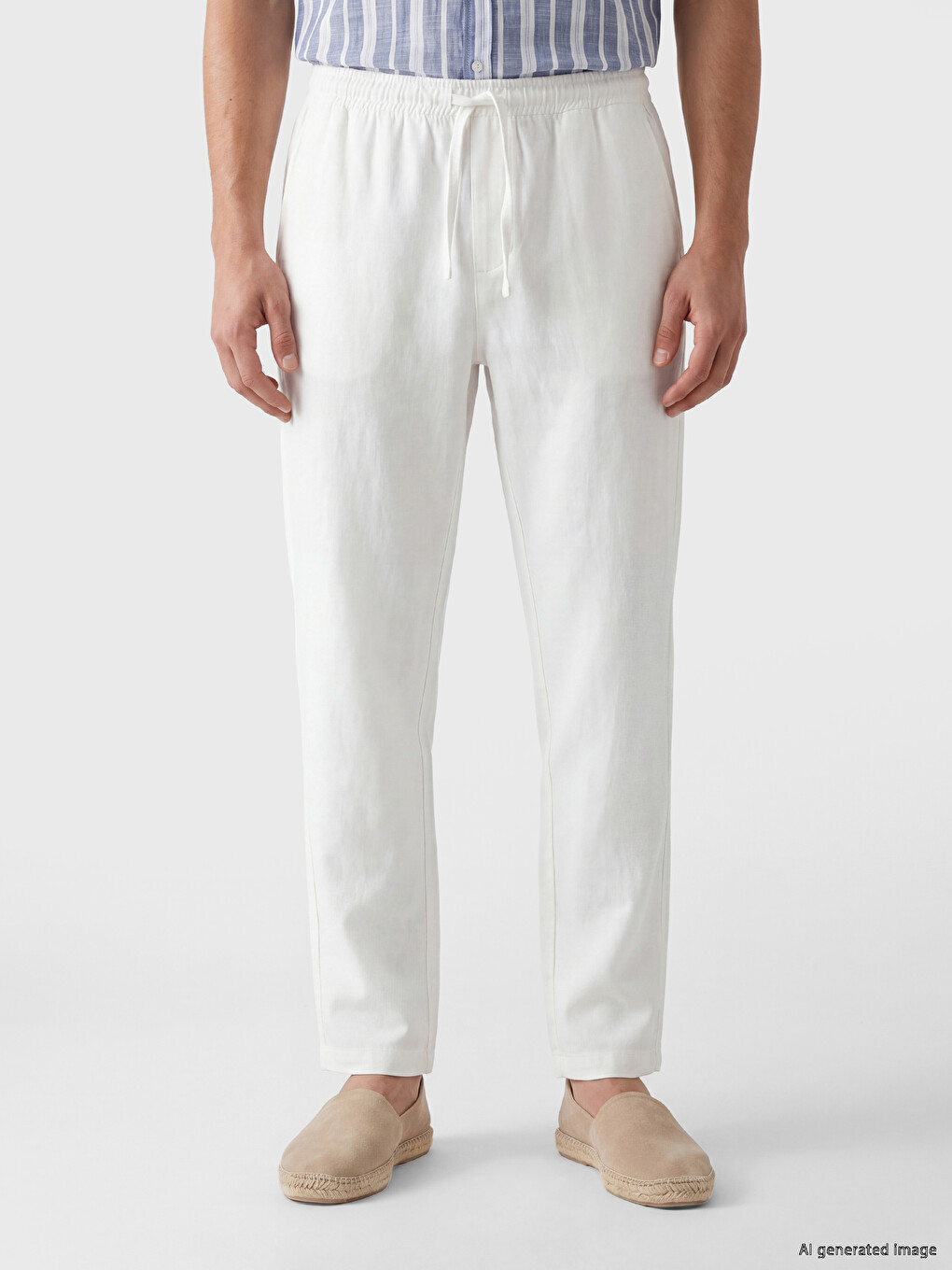 Relaxed Fit Linen-Look Men's Trousers-2