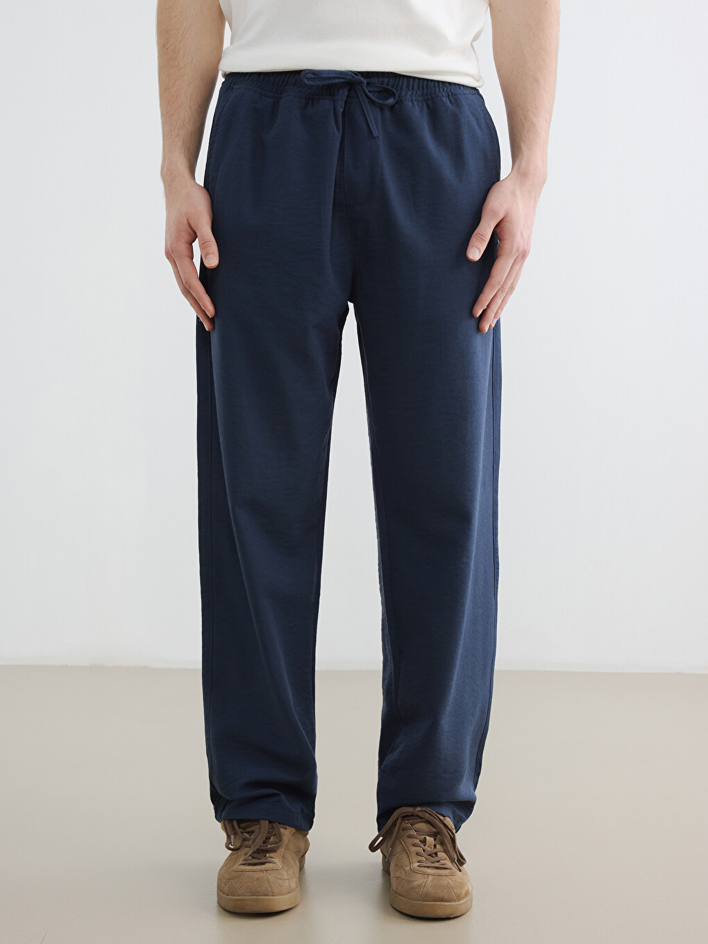Relaxed Fit Linen-Look Men's Trousers-3