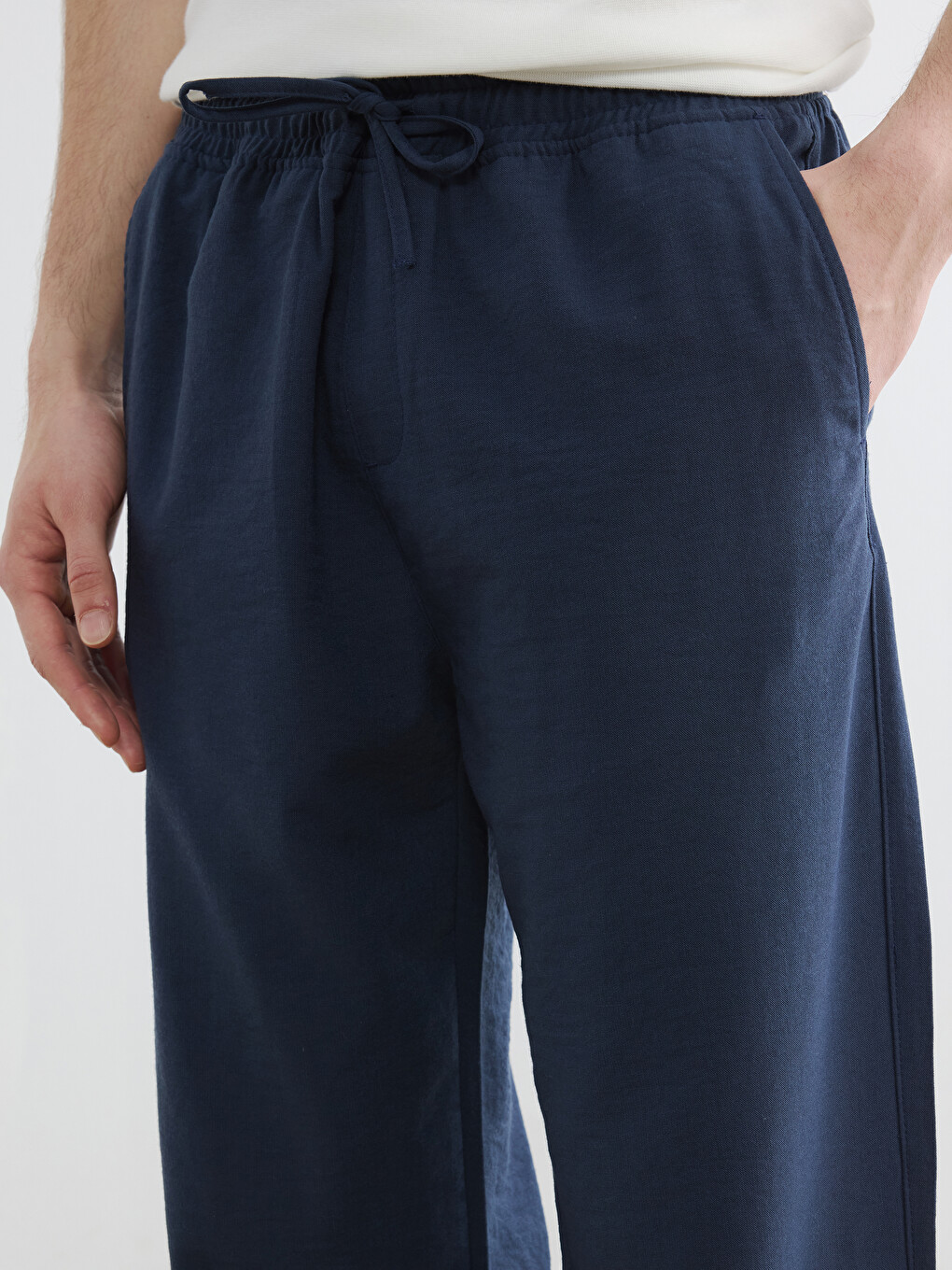 Relaxed Fit Linen-Look Men's Trousers-4
