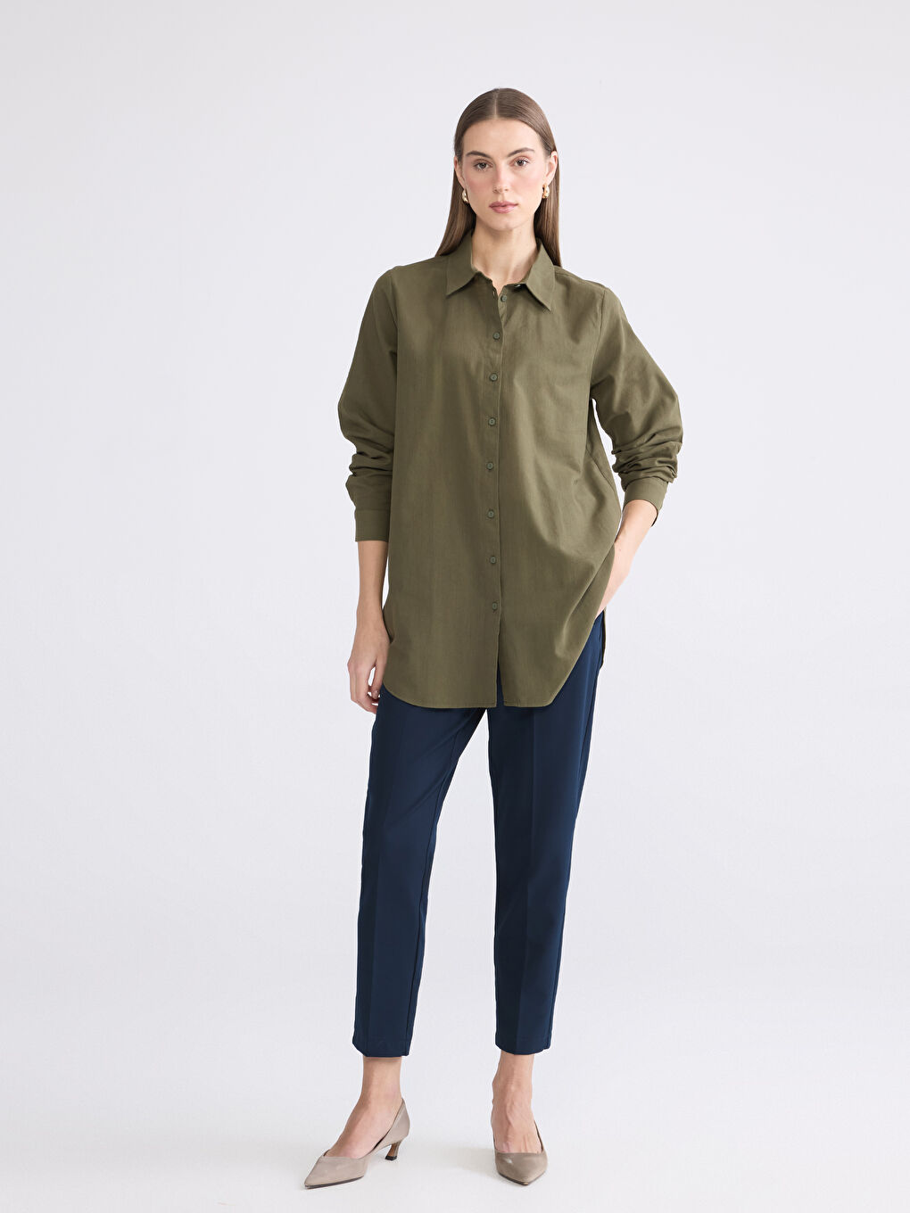 Haki Regular Fit Kadın Gömlek Tunik-1