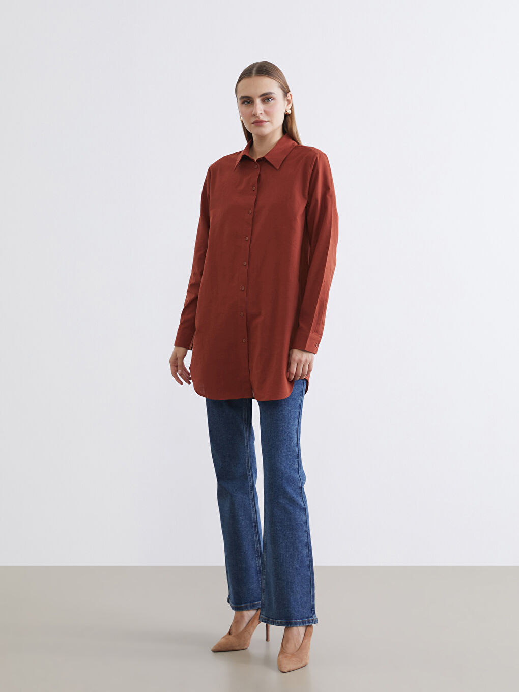 Kahverengi Regular Fit Kadın Gömlek Tunik-1
