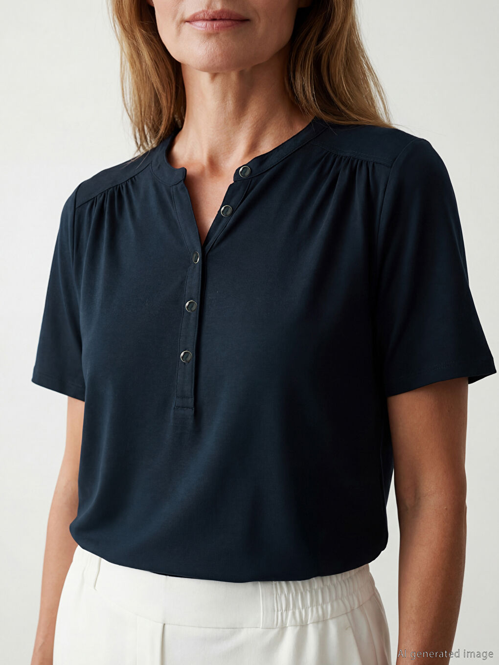 Tricou pentru Femei cu Fronseuri și Decolteu în V-2