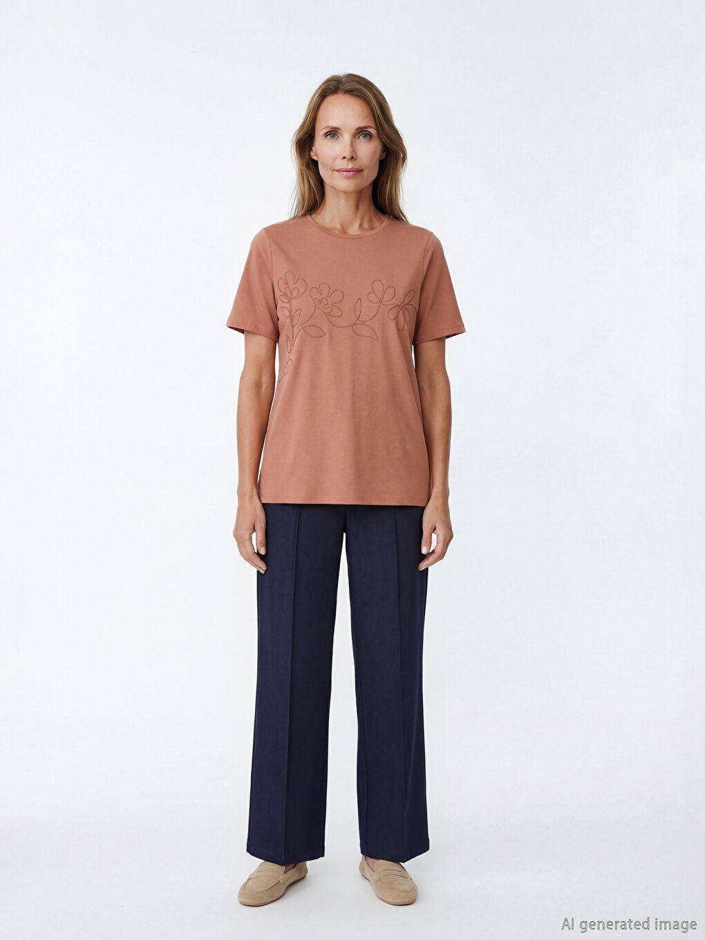 Ženska majica sa okruglim izrezom i vezom-1