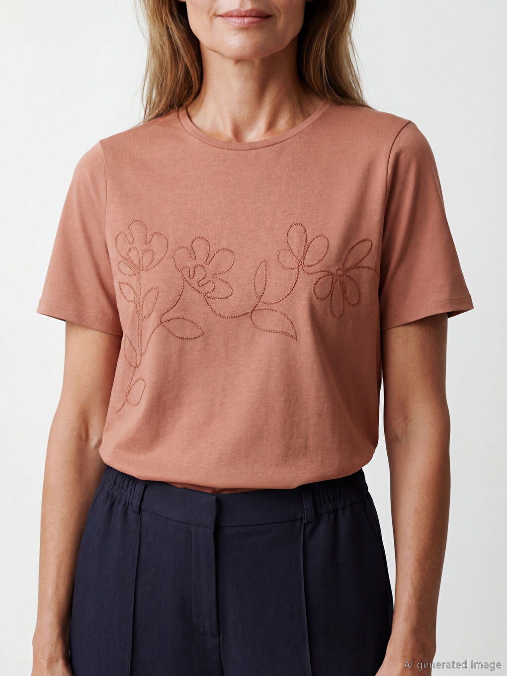 Ženska majica sa okruglim izrezom i vezom-2