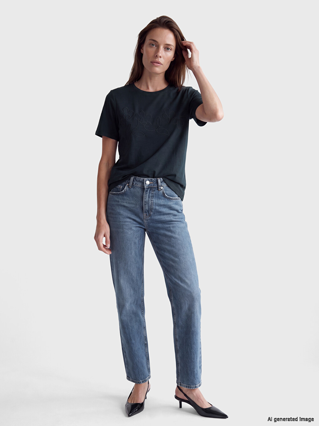 Embroidered 100% Cotton Women's T-shirt-1