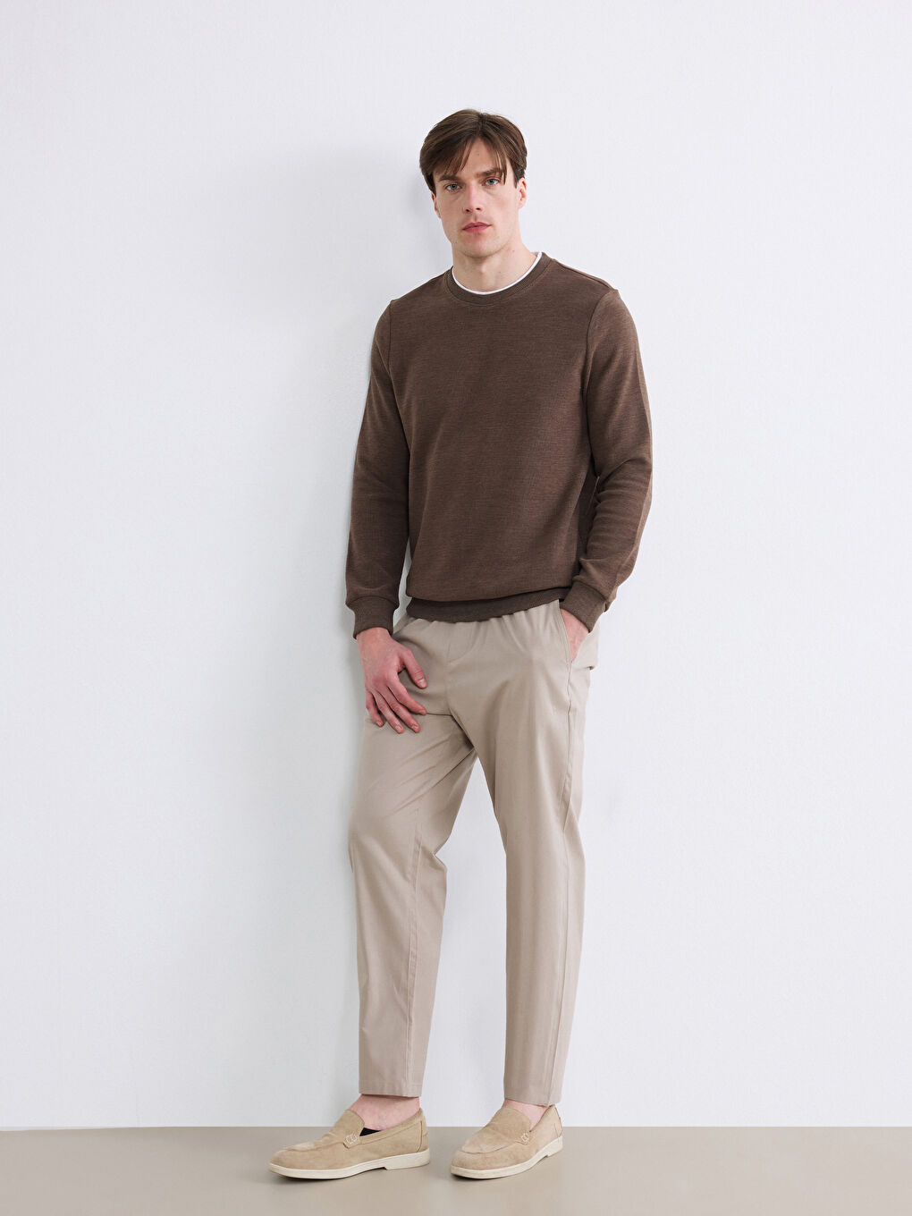 Bej Standart Fit Beli Lastikli Erkek Pantolon