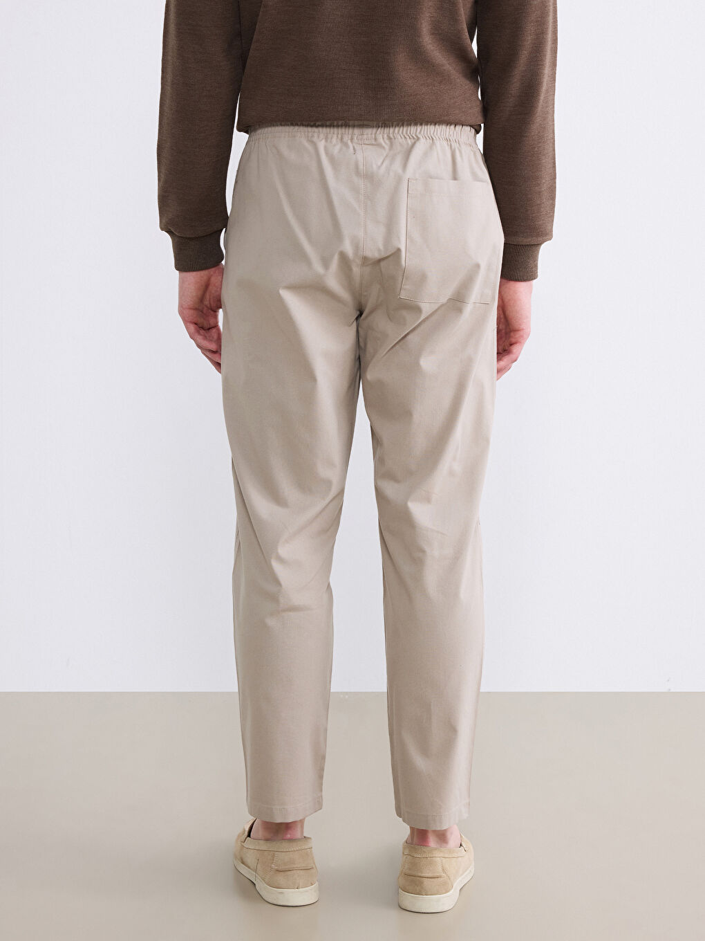 Bej Standart Fit Beli Lastikli Erkek Pantolon-3