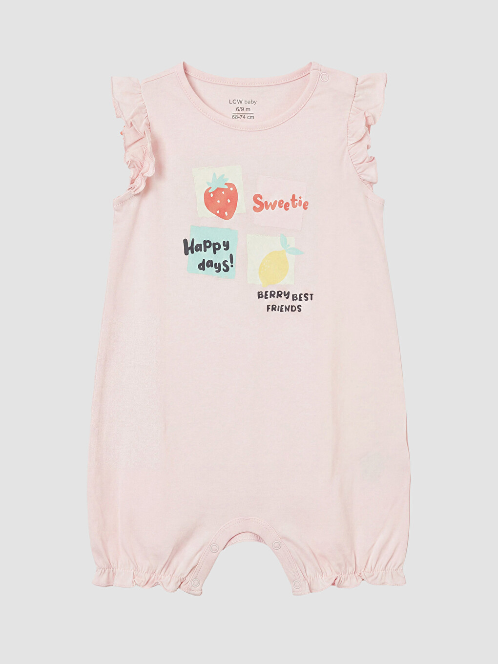 Pembe Bisiklet Yaka Fırfırlı Baskılı Kız Bebek Tulum