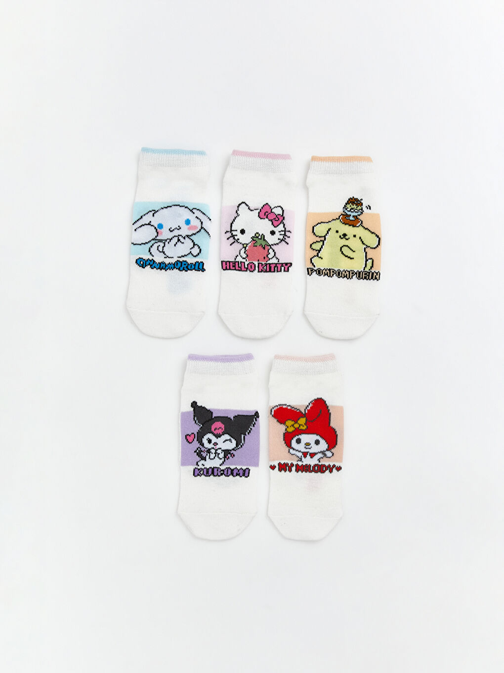 Beyaz Hello Kitty Desenli Kız Çocuk Patik Çorap 5'li
