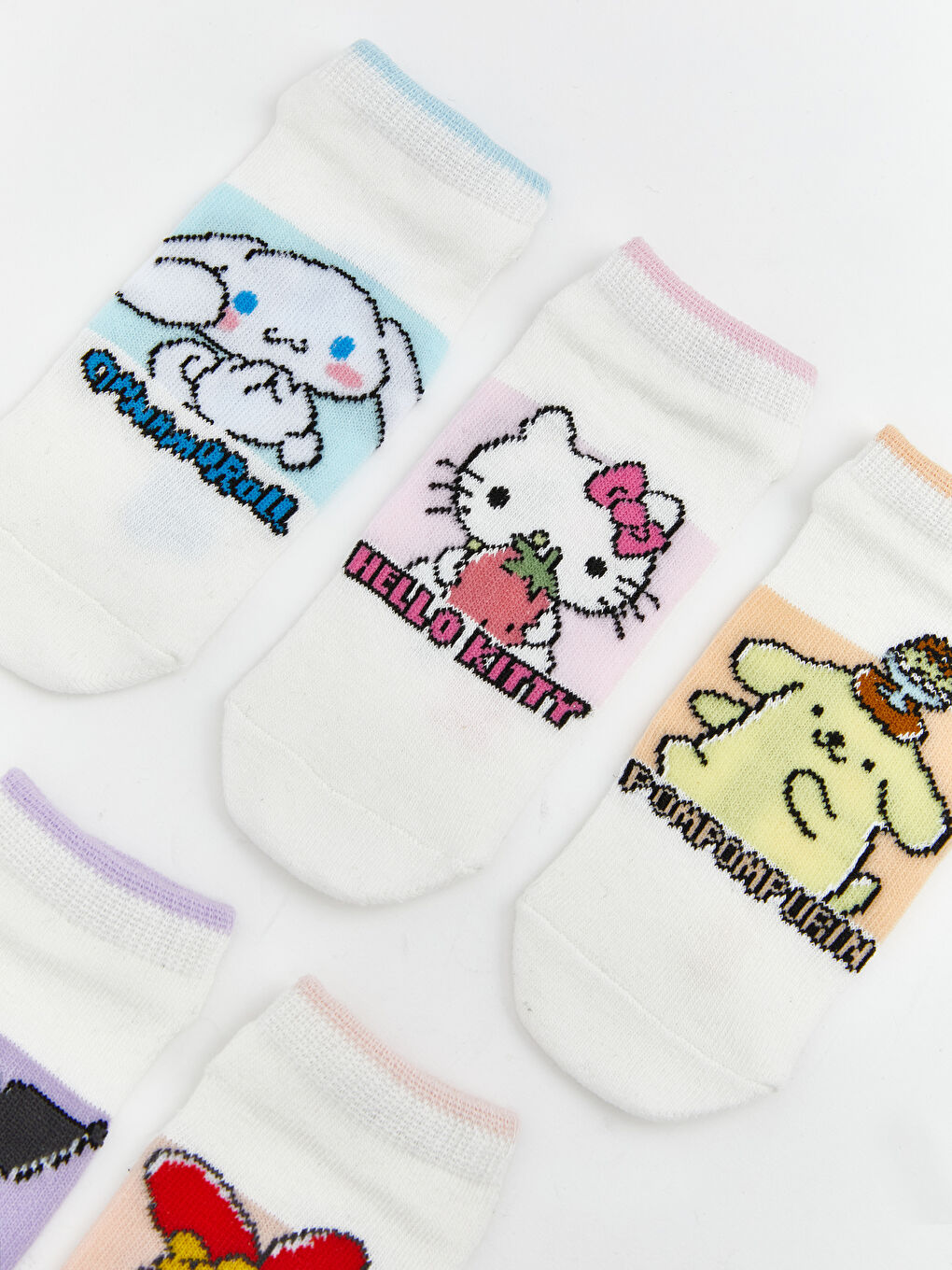Beyaz Hello Kitty Desenli Kız Çocuk Patik Çorap 5'li-1