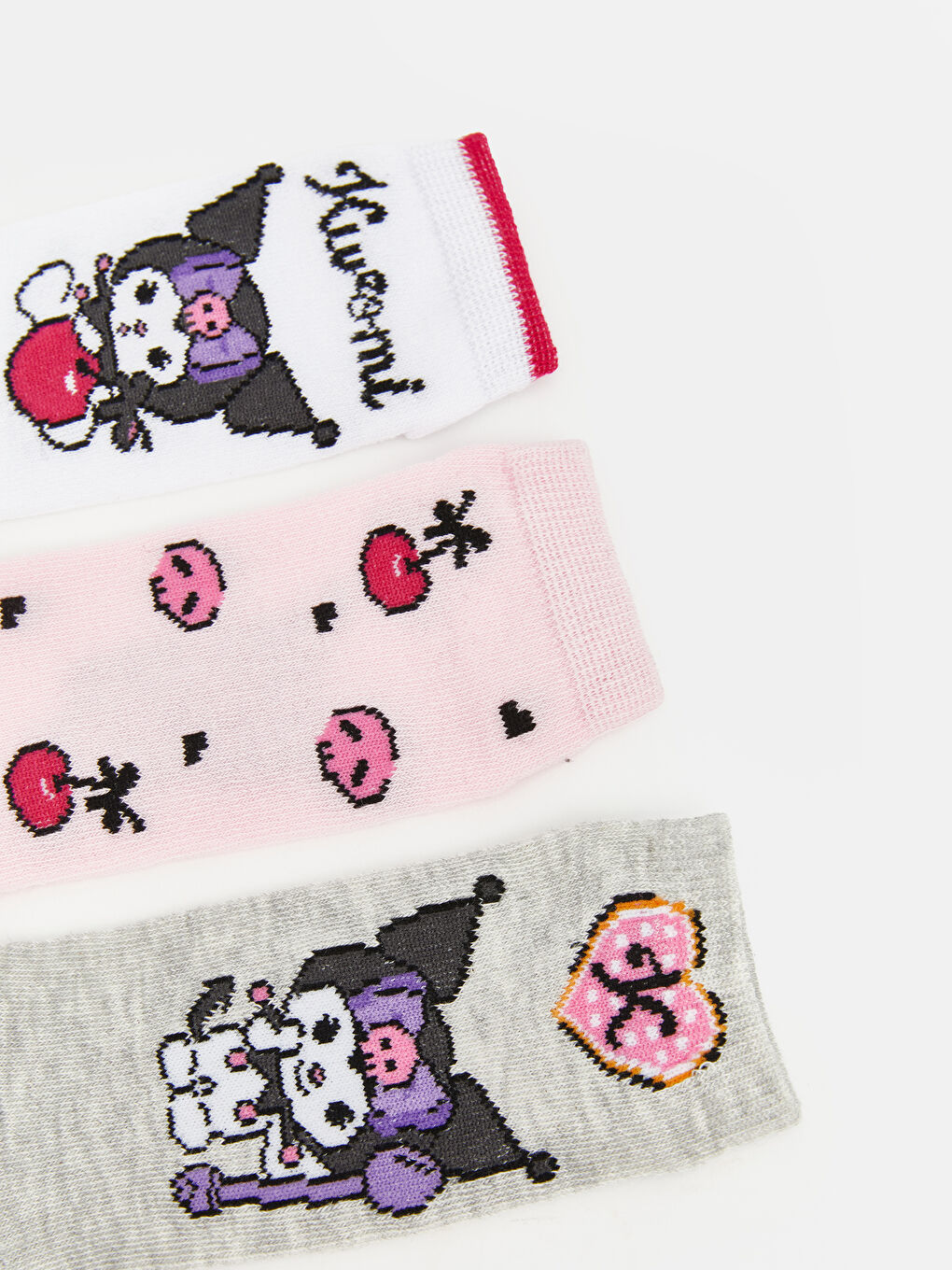 Beyaz Kuromi Desenli Kız Çocuk Patik Çorap 5'li-1
