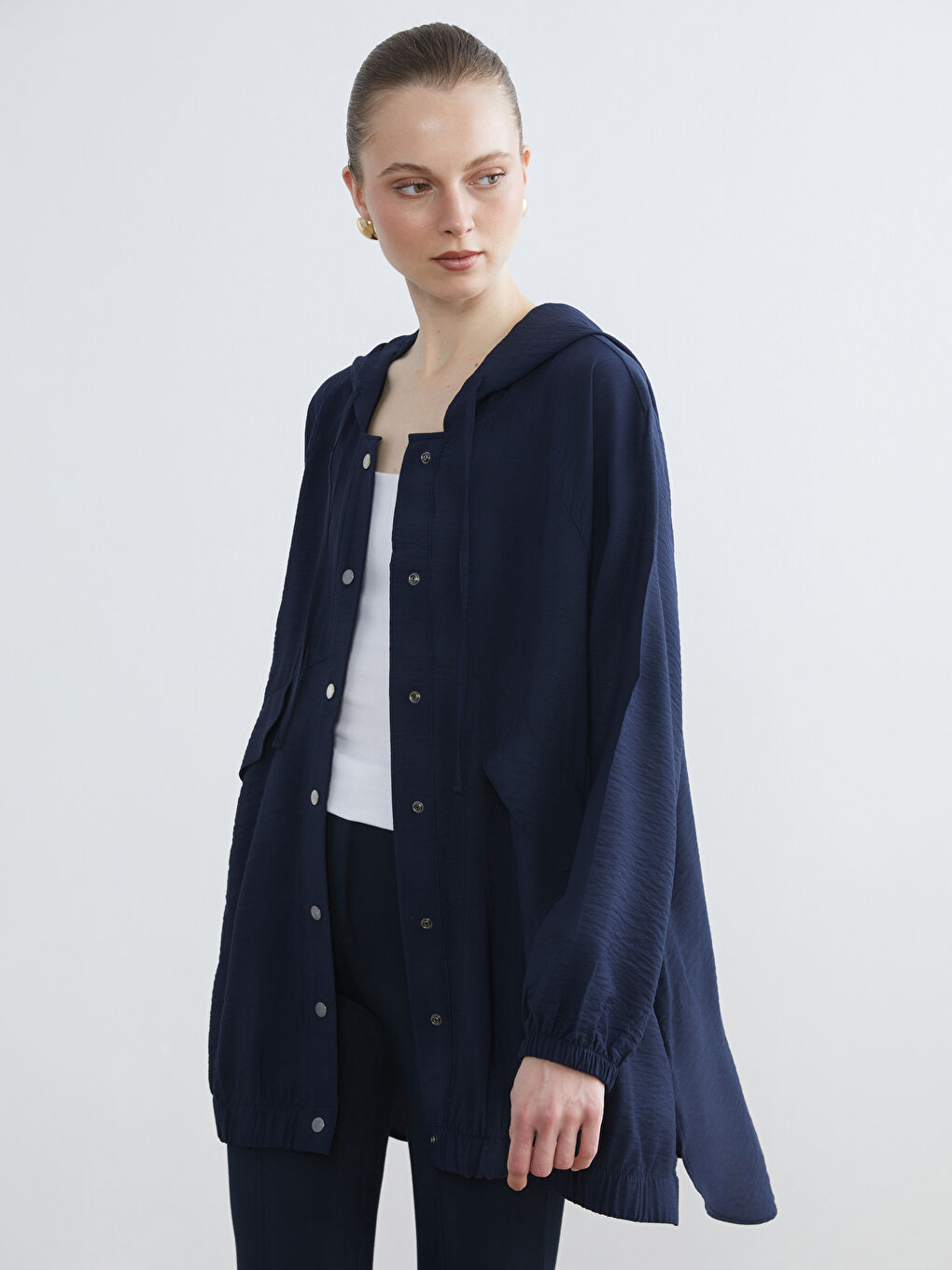 Lacivert Kapüşonlu Kadın Ceket	