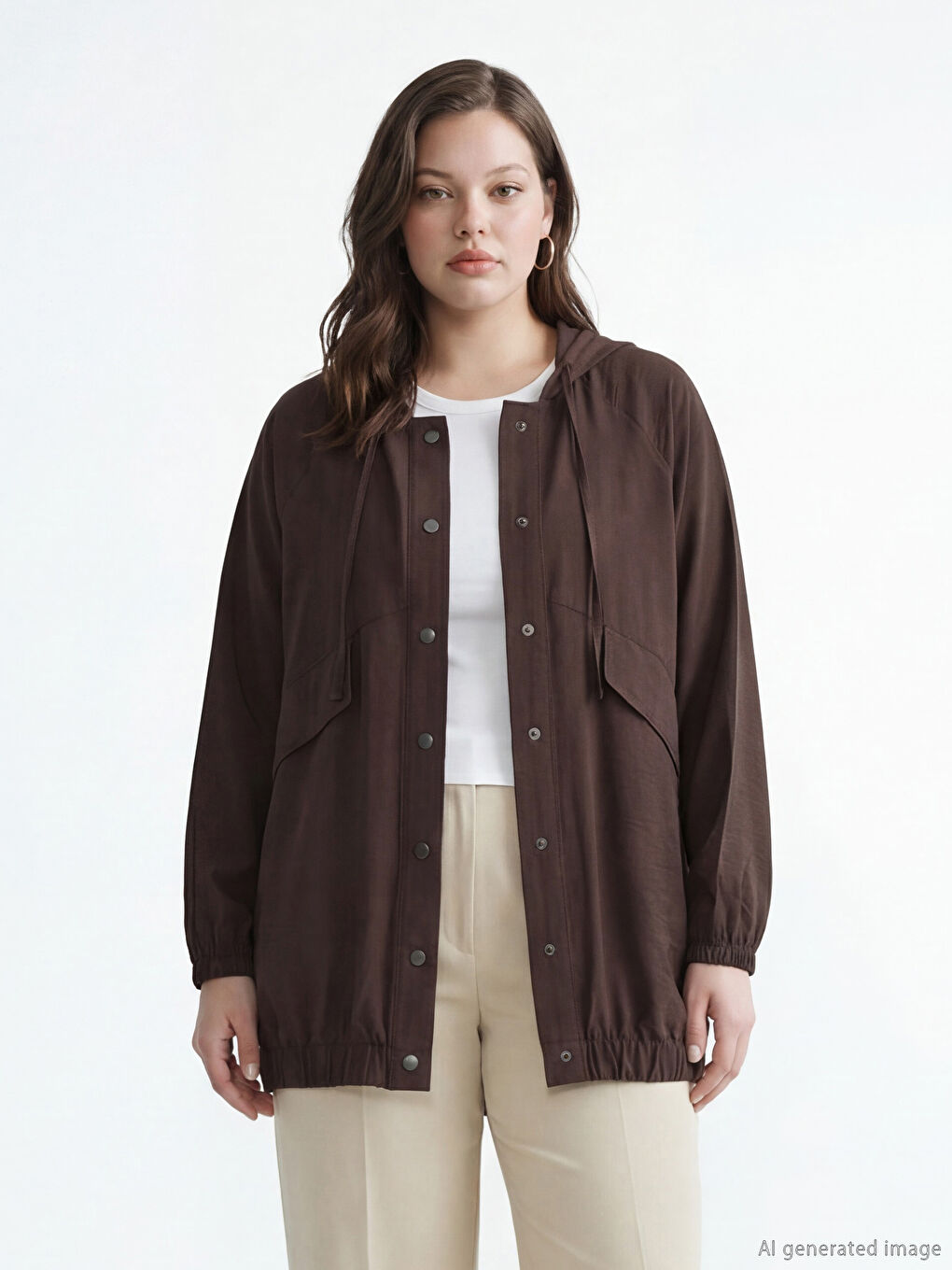 Kahverengi Kapüşonlu Kadın Ceket	-1