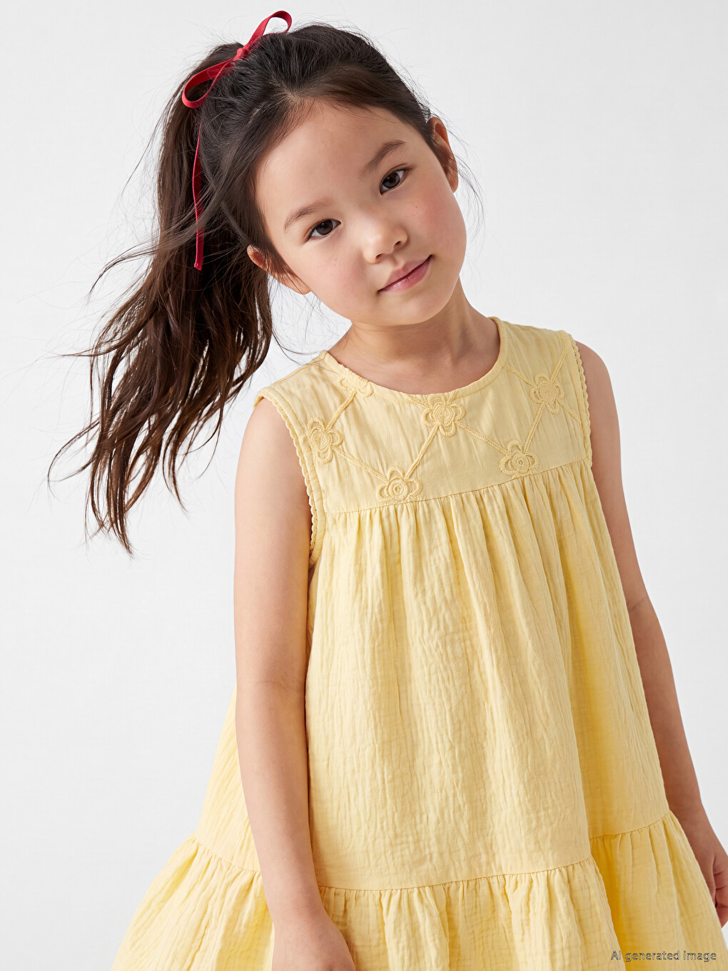 Crew Neck Embroidered Girls' Dress