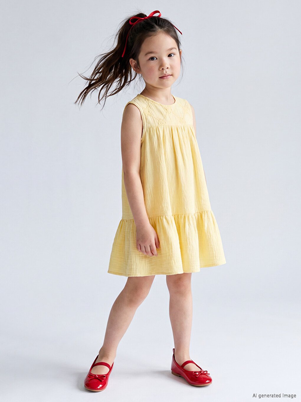 Crew Neck Embroidered Girls' Dress-1