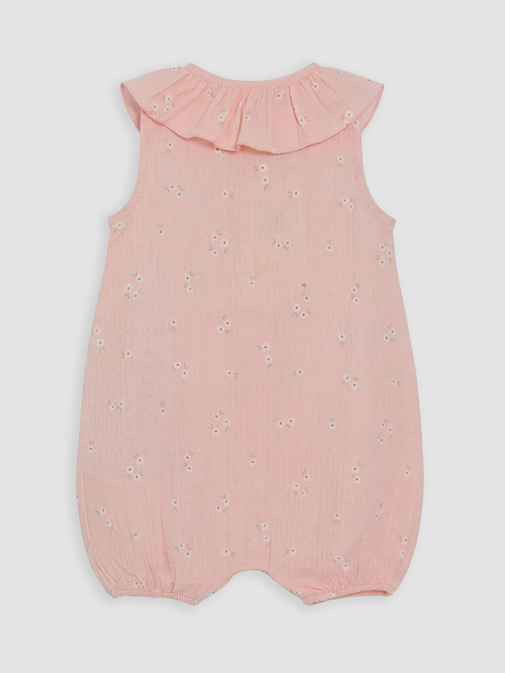 Pembe Fırfırlı Bebe Yaka Baskılı Kız Bebek Müslin Tulum-3