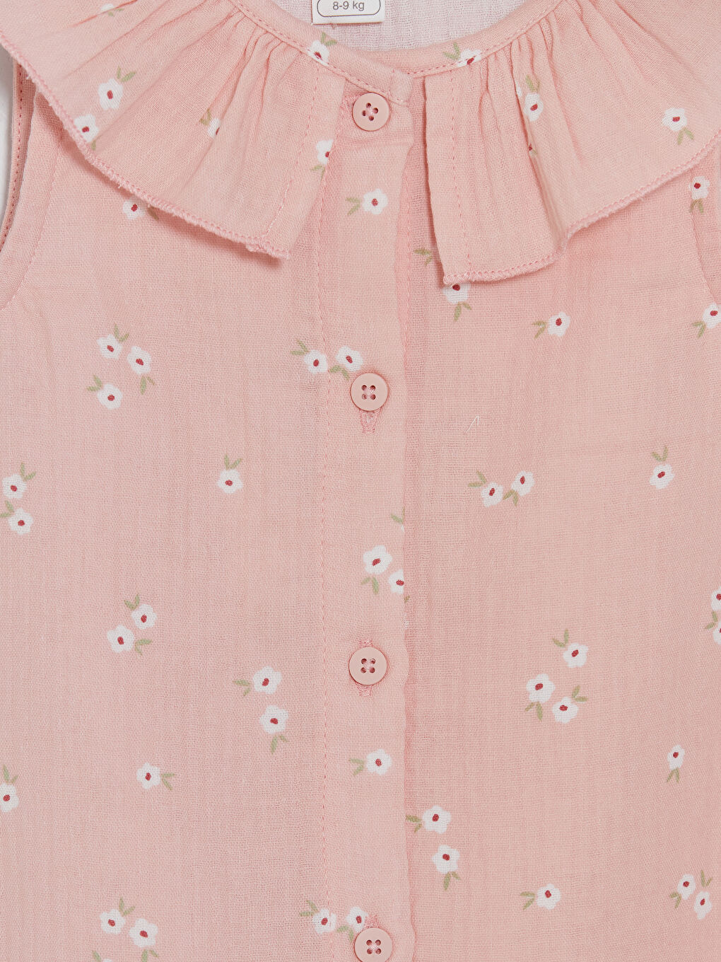 Pembe Fırfırlı Bebe Yaka Baskılı Kız Bebek Müslin Tulum-5