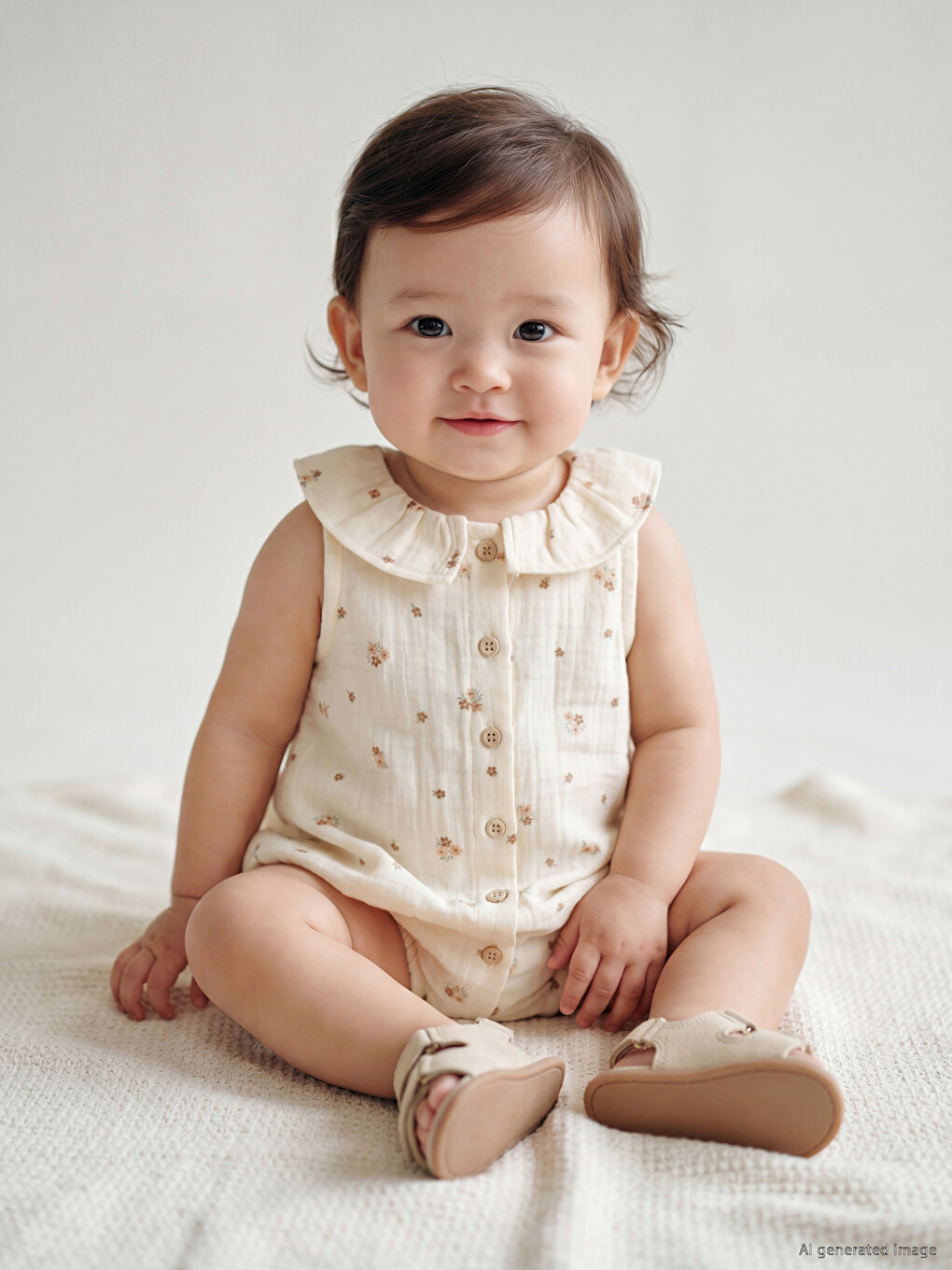 Peter Pan Collar Printed Baby Girls' Muslin Jumpsuit