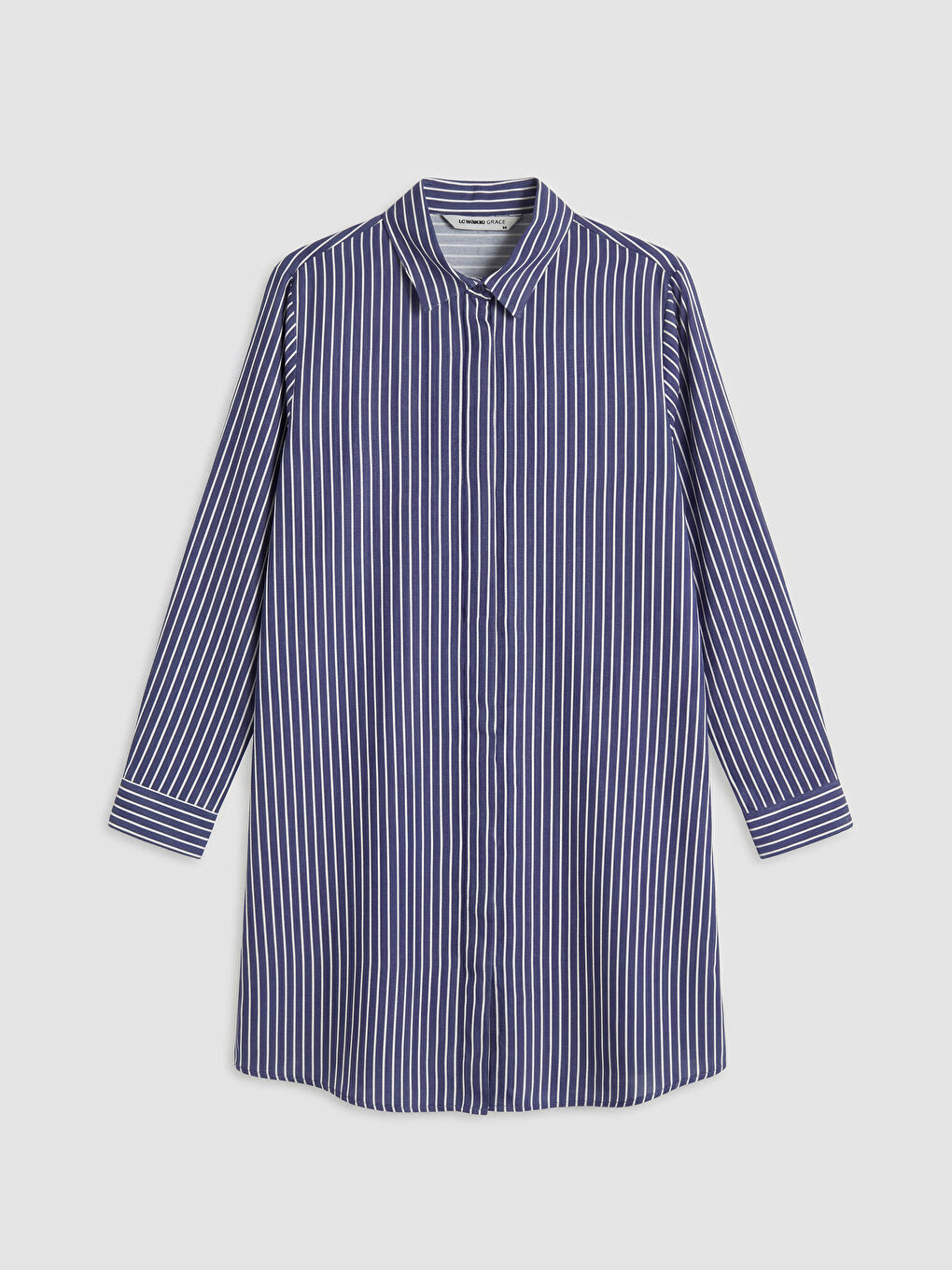 Lacivert Çizgili Kadın Gömlek Tunik