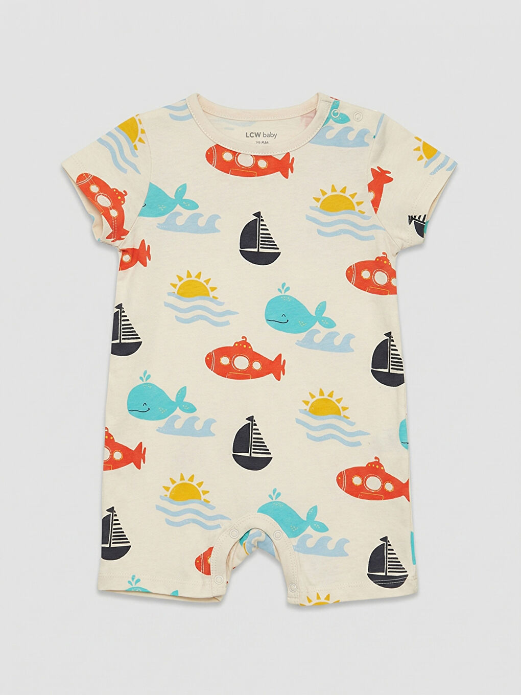 Ekru Baskılı Erkek Bebek Tulum 2'li-1