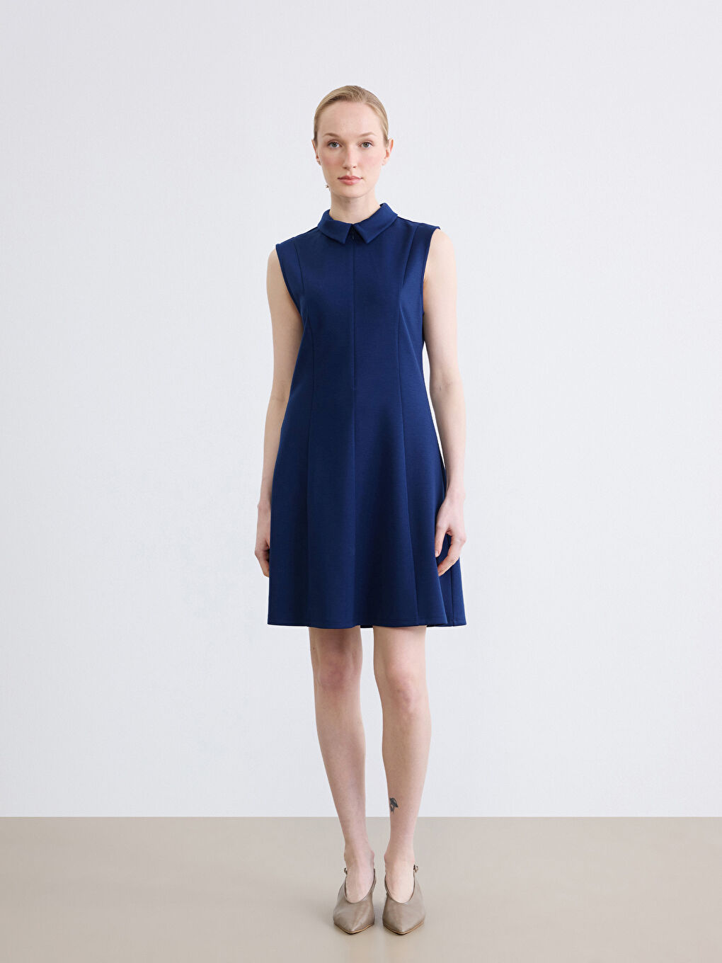 Gömlek Yaka Mini Elbise-1