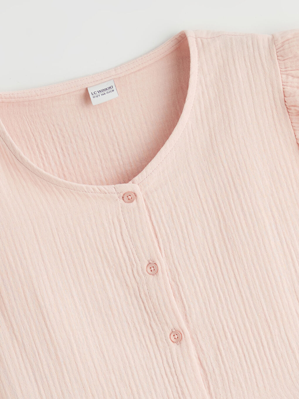 Pembe V Yaka Fırfır Detaylı Müslin Kız Çocuk Gömlek-1