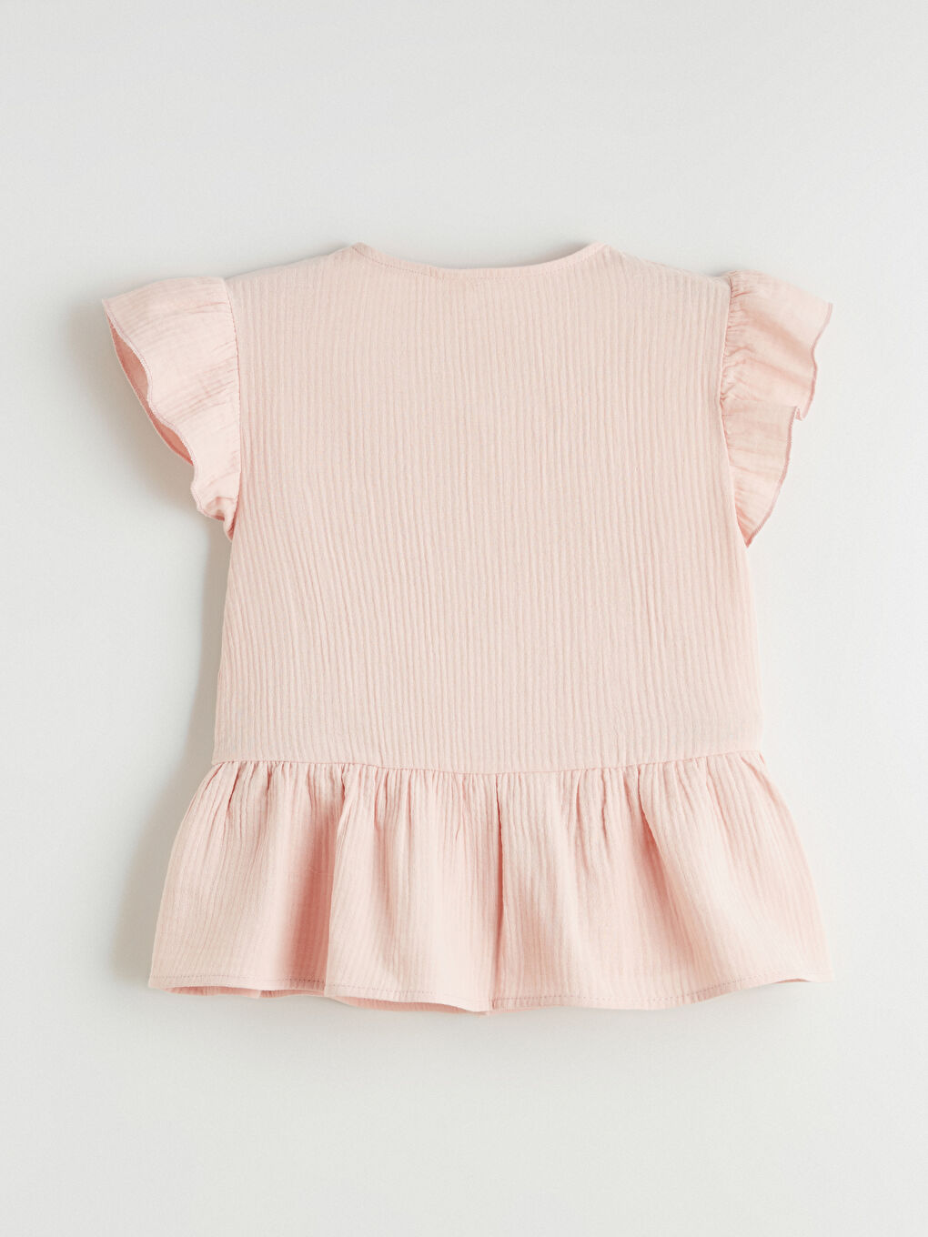 Pembe V Yaka Fırfır Detaylı Müslin Kız Çocuk Gömlek-2