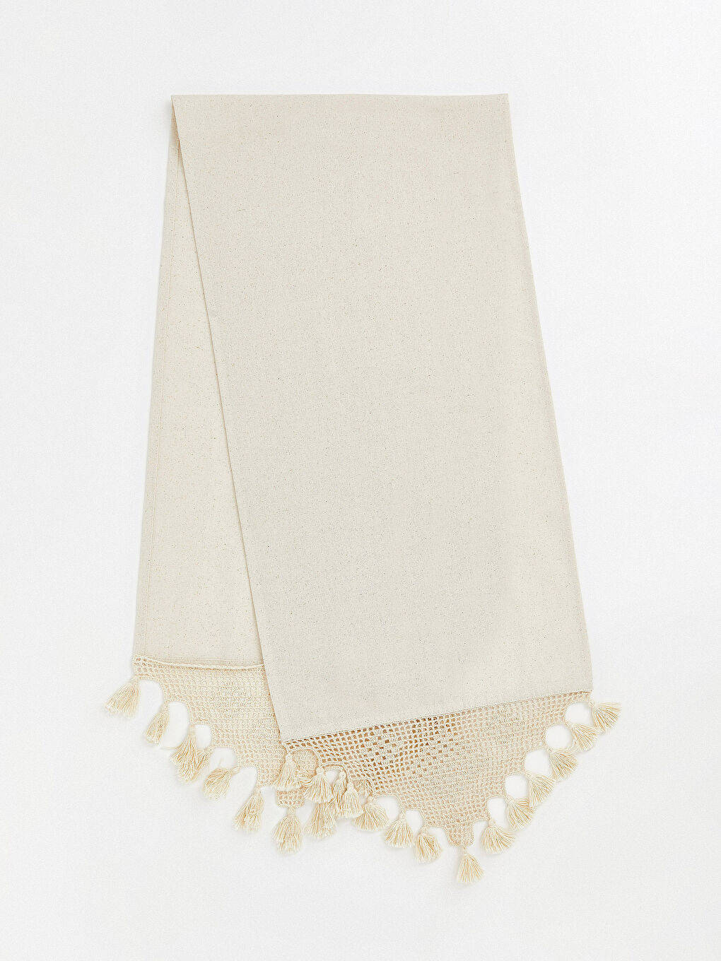 Ekru Püsküllü Runner 45x150 cm-1