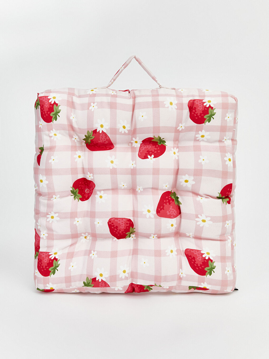 Pembe Çilek Baskılı Dolgulu Minder-1