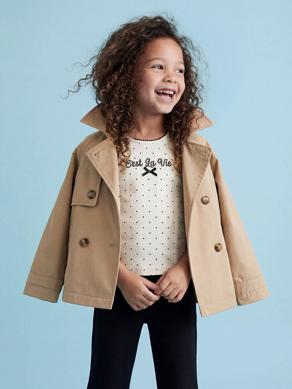 Ekru Bisiklet Yaka Kız Çocuk Fitilli Tişört