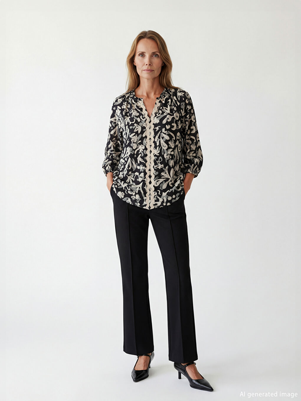 Bluza sa okovratnikom sa izrezom i uzorkom