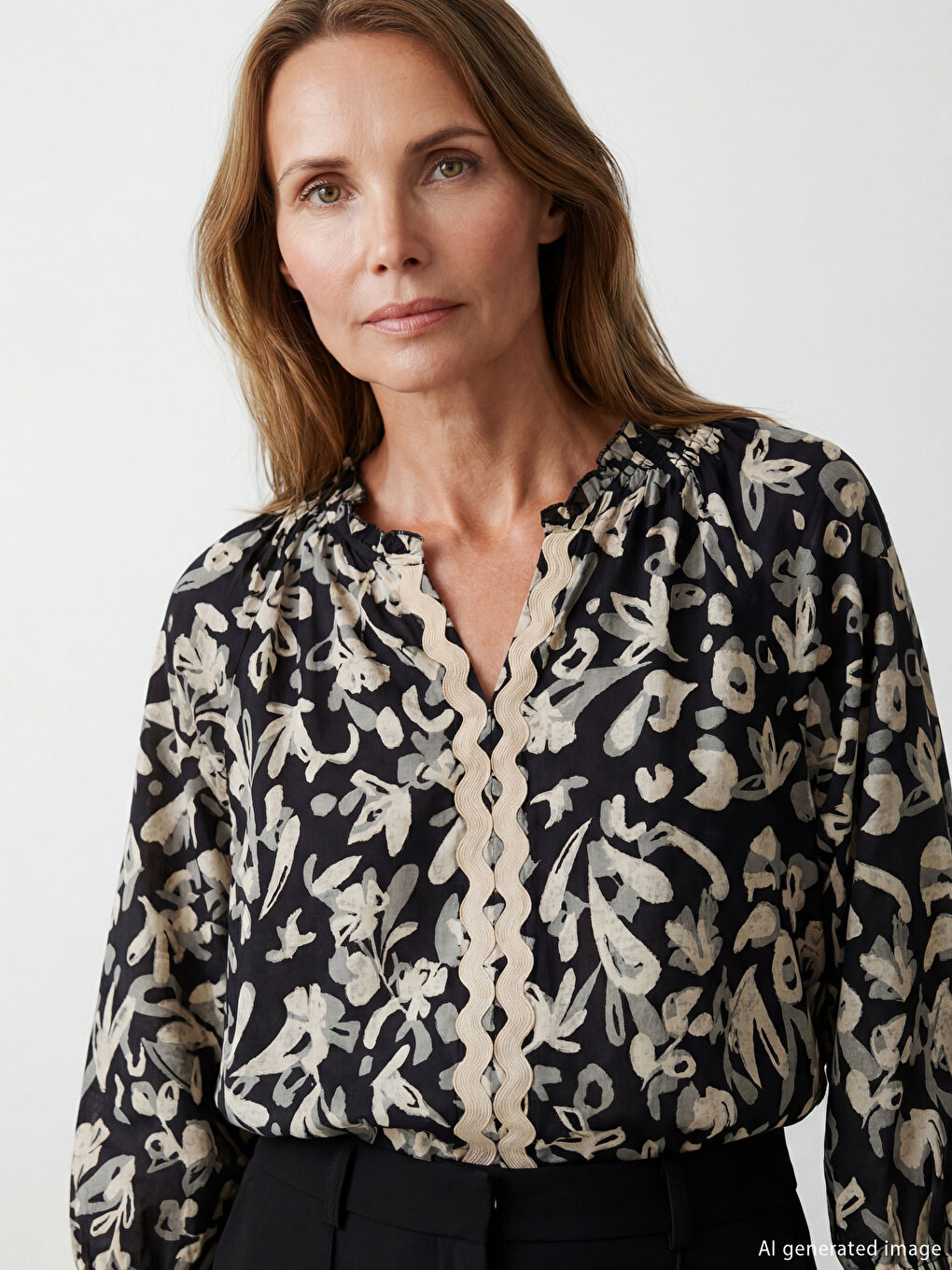 Bluza sa okovratnikom sa izrezom i uzorkom-1