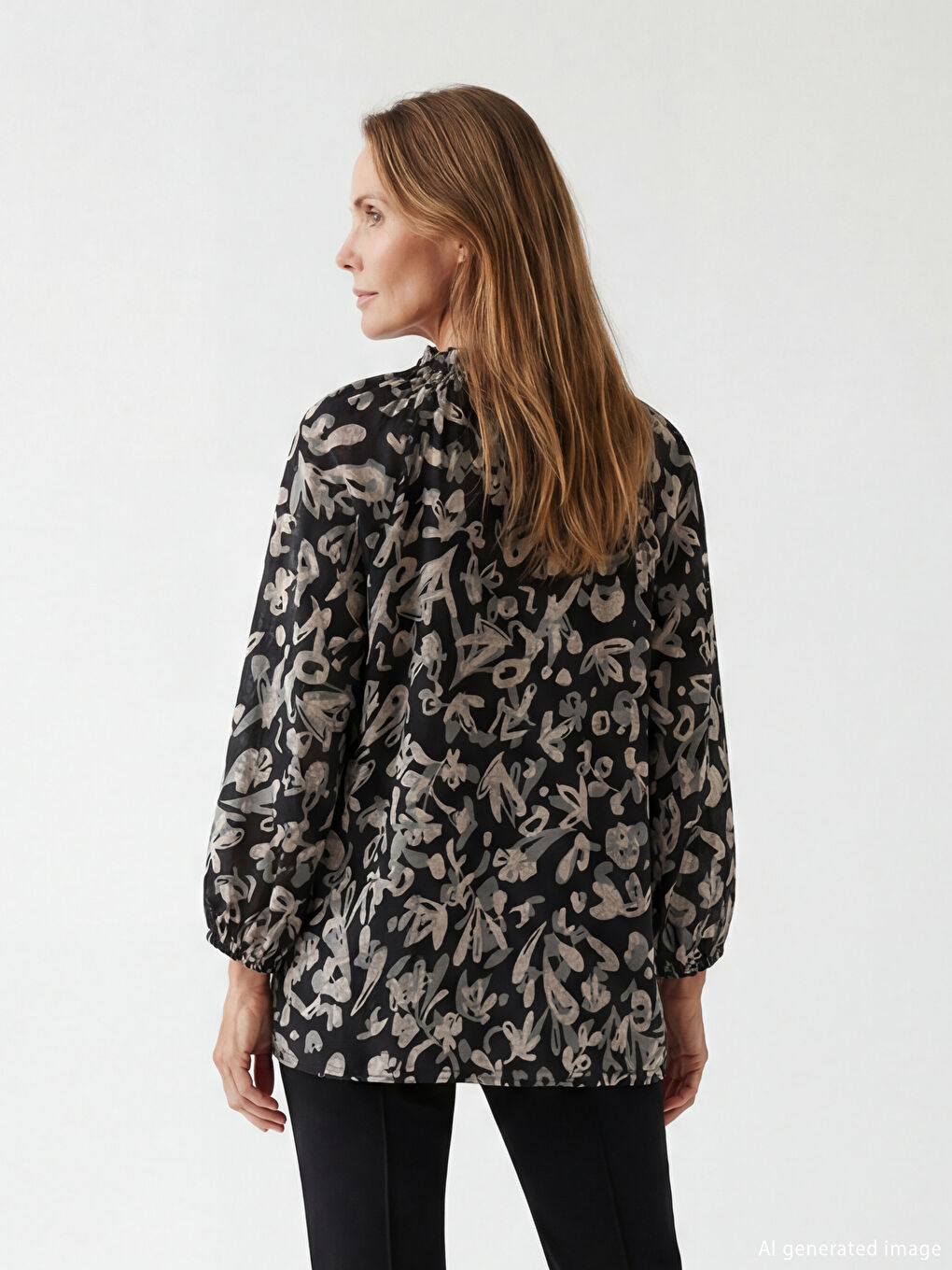 Bluza sa okovratnikom sa izrezom i uzorkom-2