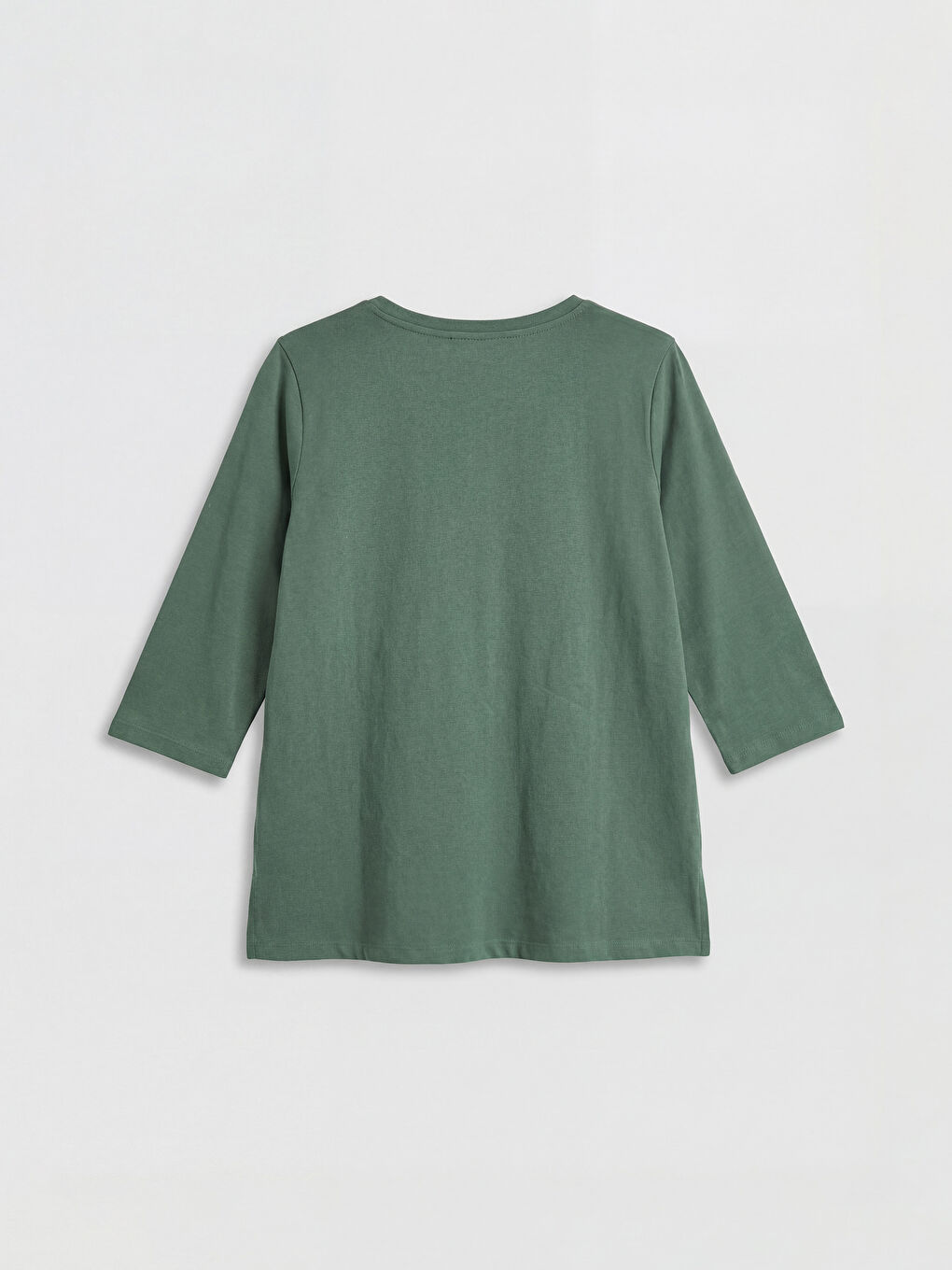 Yeşil Bisiklet Yaka Çiçek Nakışlı Kadın Tişört-5